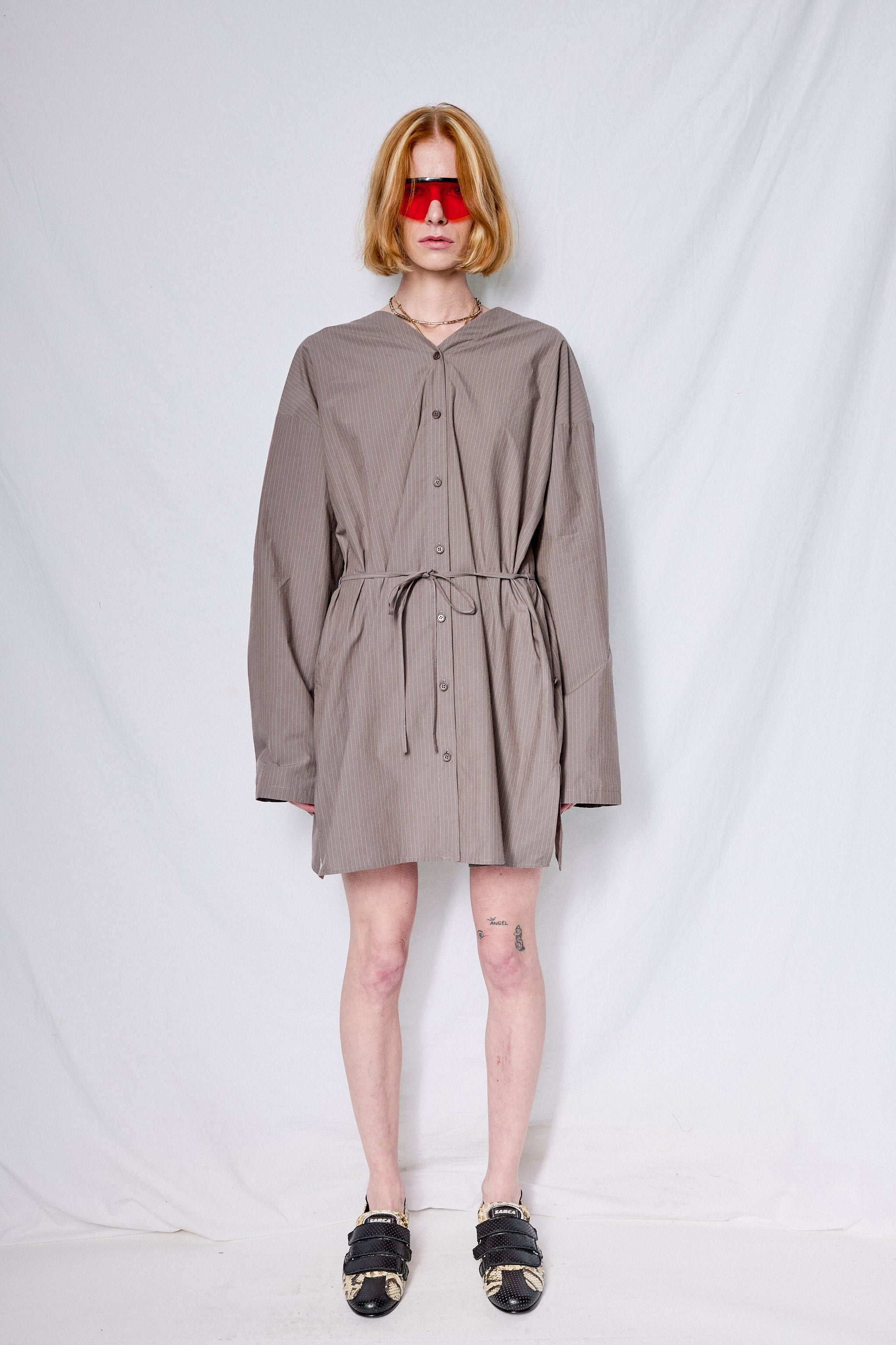 Grey Stripe Shirt Dress