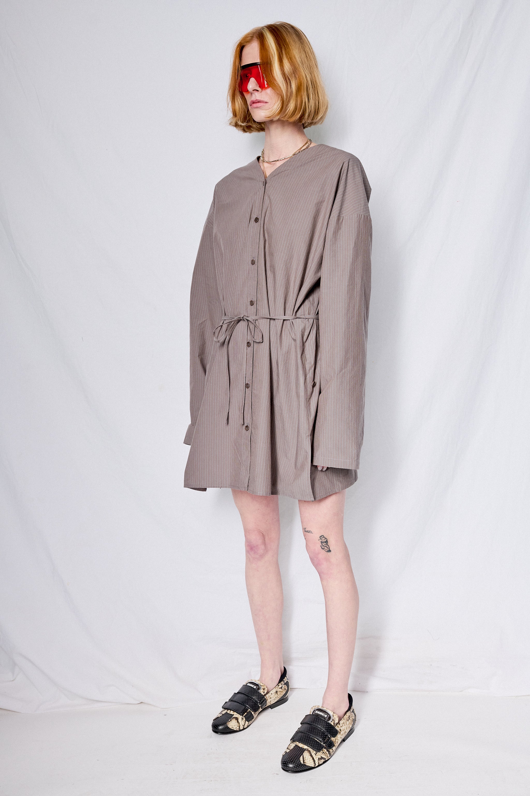 Grey Stripe Shirt Dress