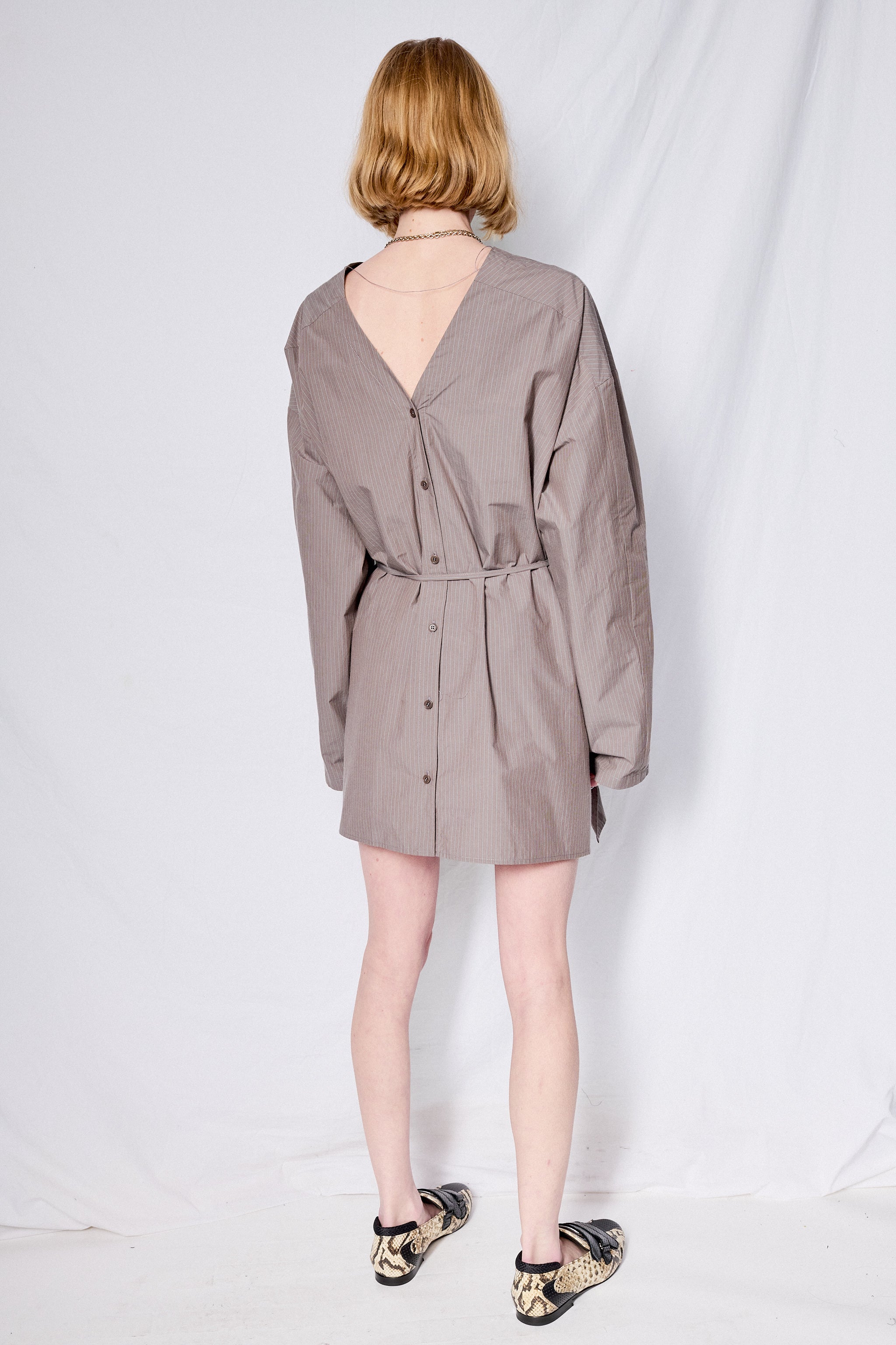 Grey Stripe Shirt Dress