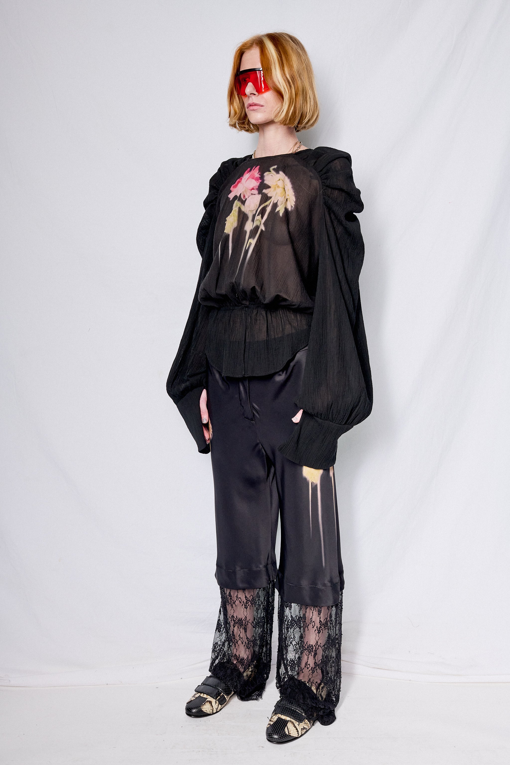Black Flower Drip Iris Top