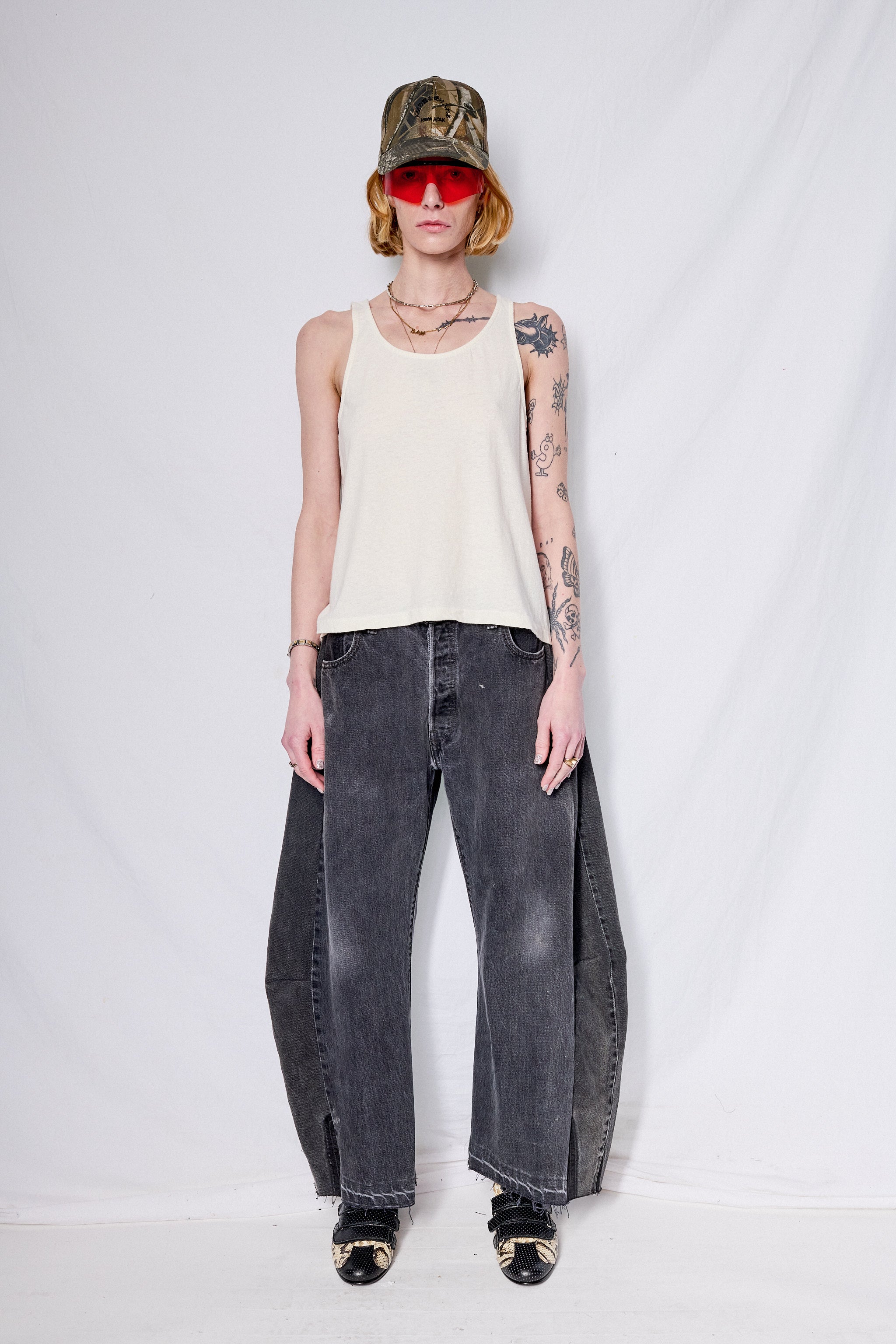 Washed White Cropped Tank