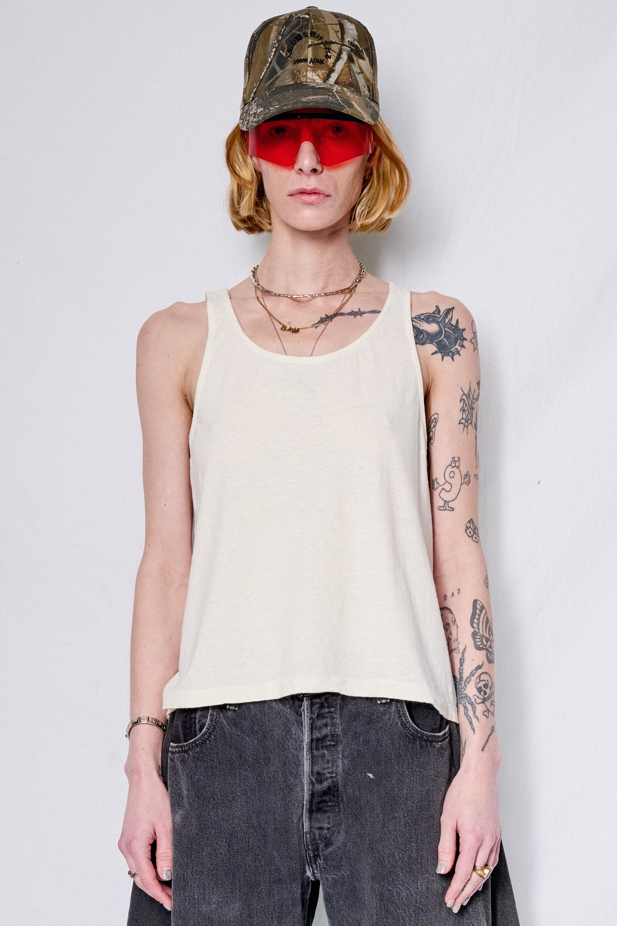 Washed White Cropped Tank