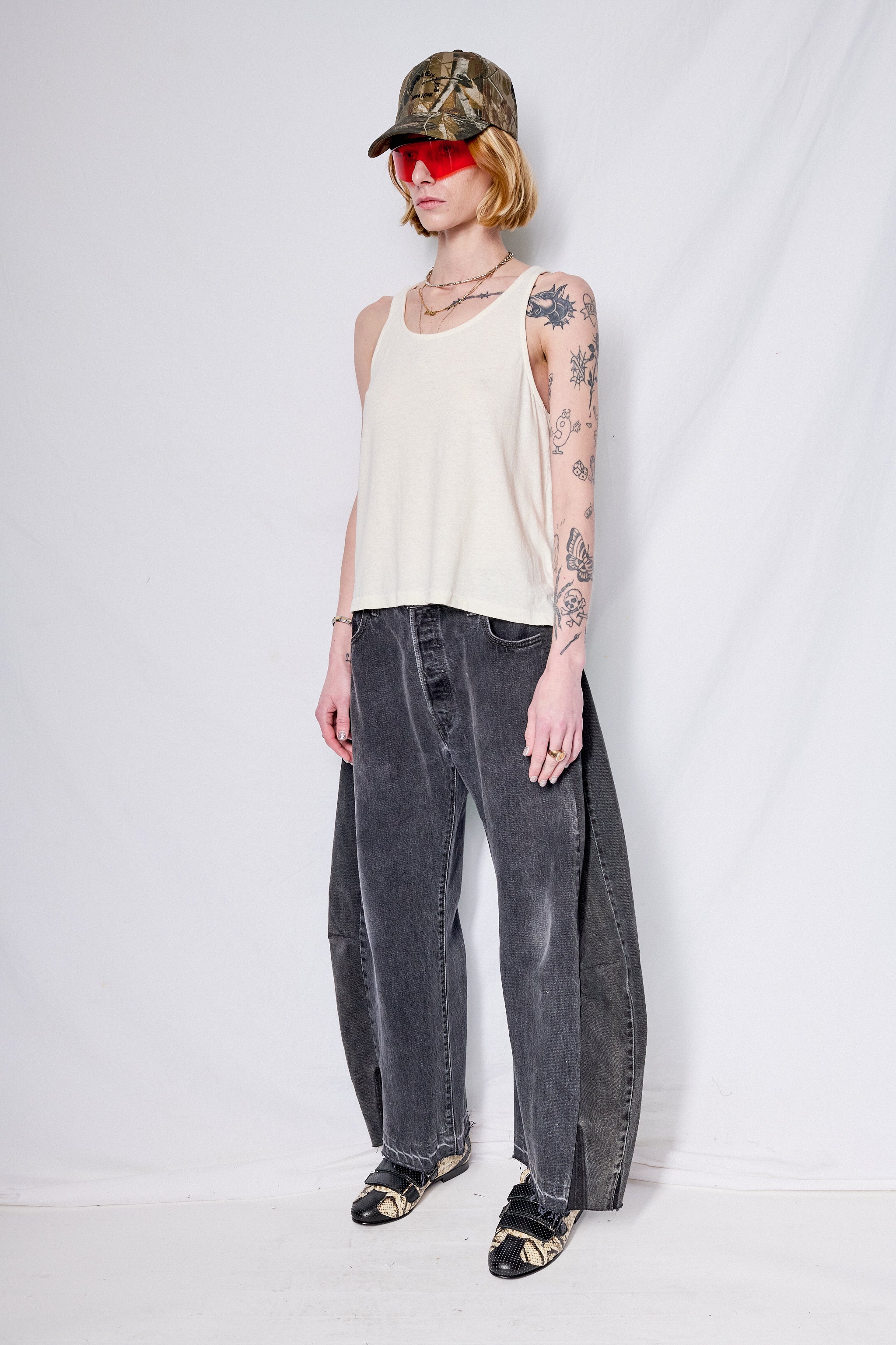 Washed White Cropped Tank