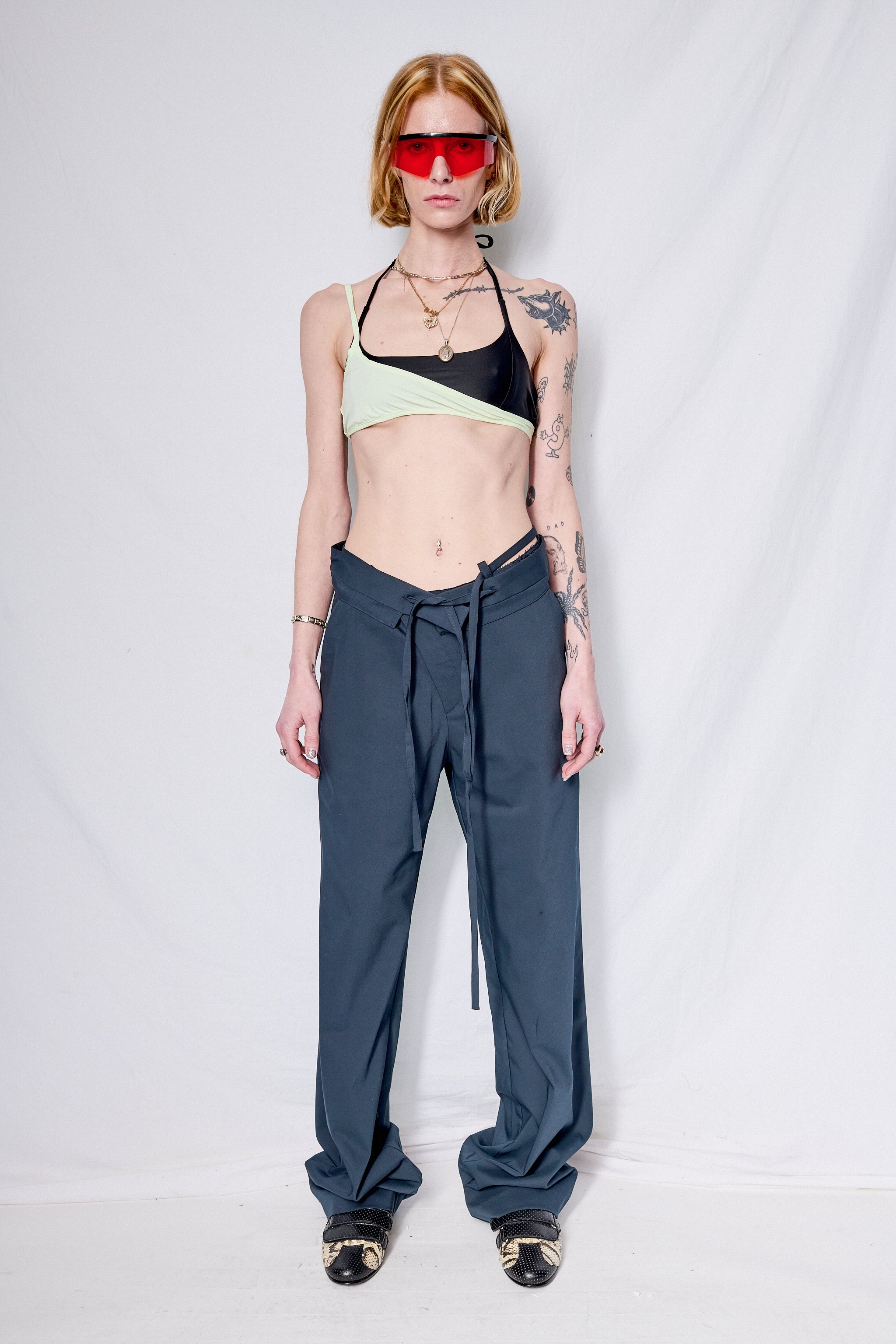 Dark Blue Double Fold Suit Pants