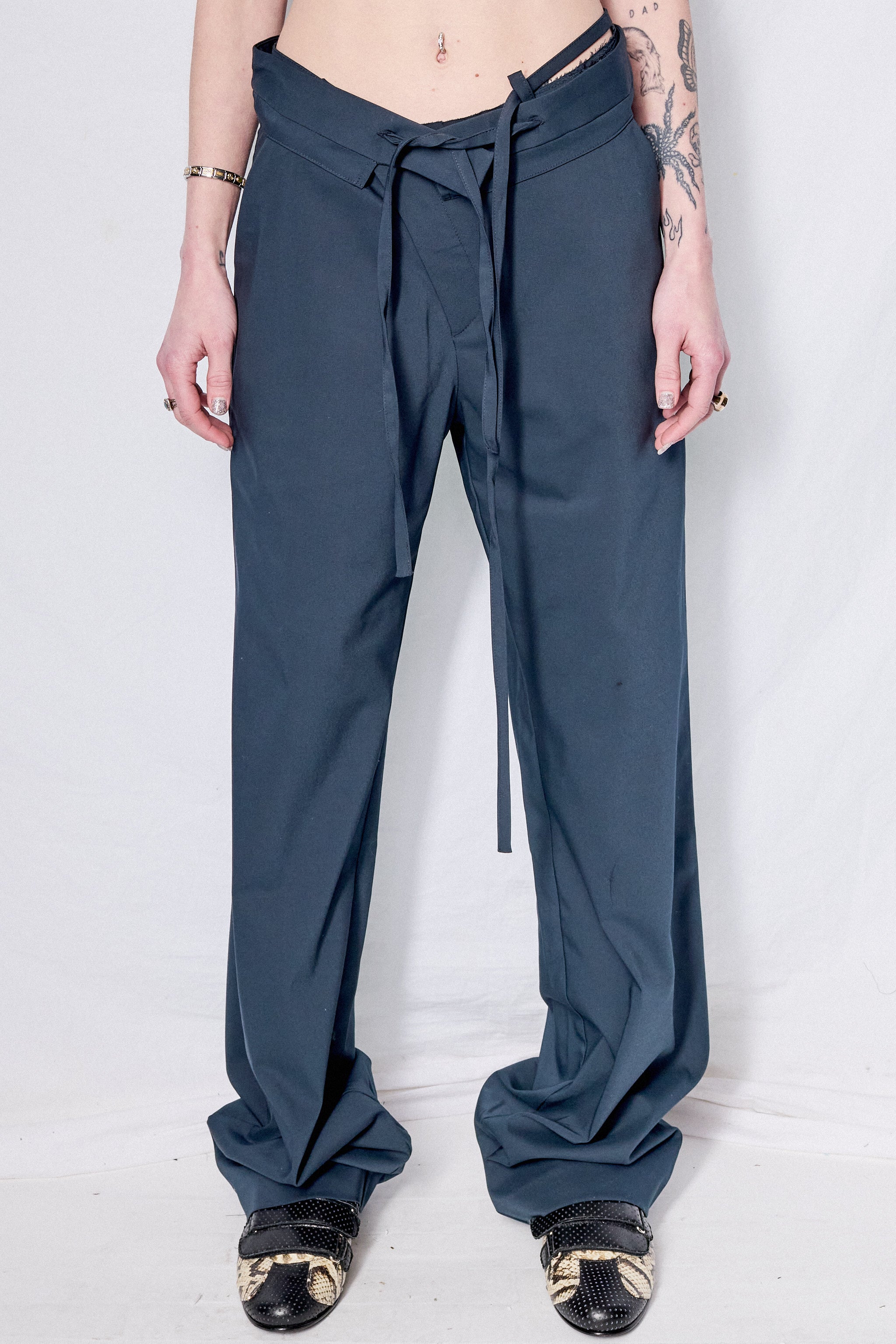 Dark Blue Double Fold Suit Pants