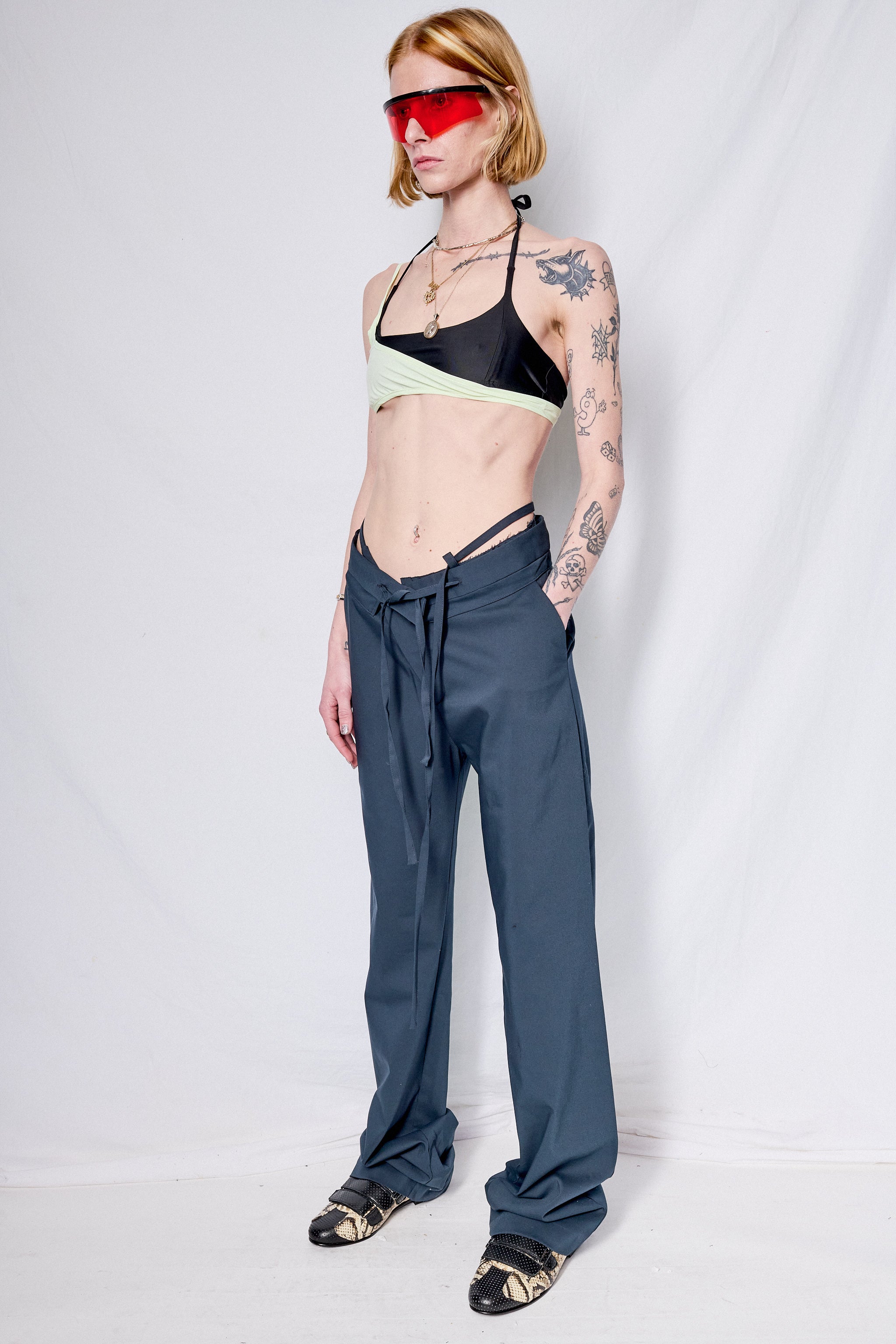 Dark Blue Double Fold Suit Pants