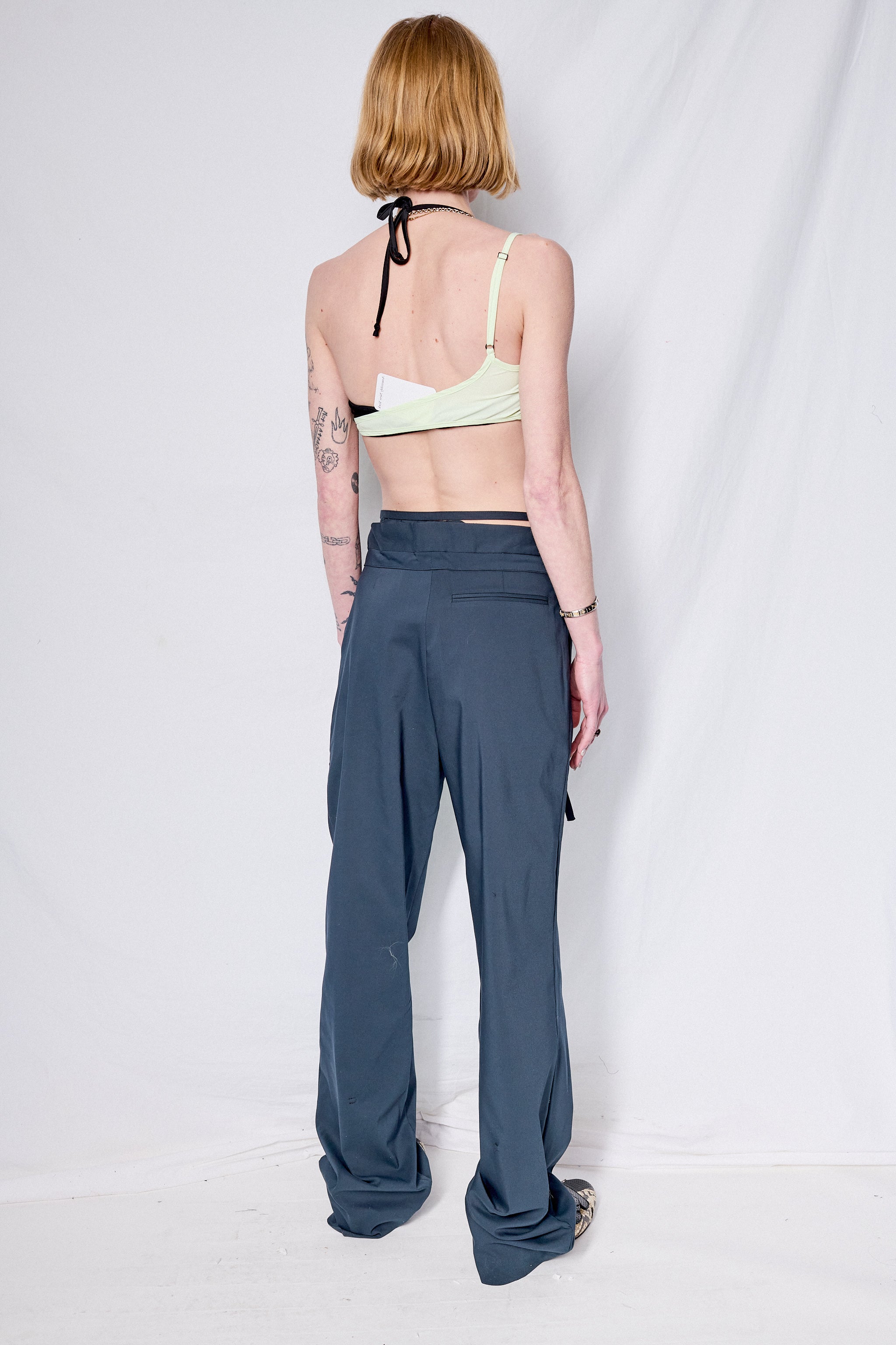 Dark Blue Double Fold Suit Pants