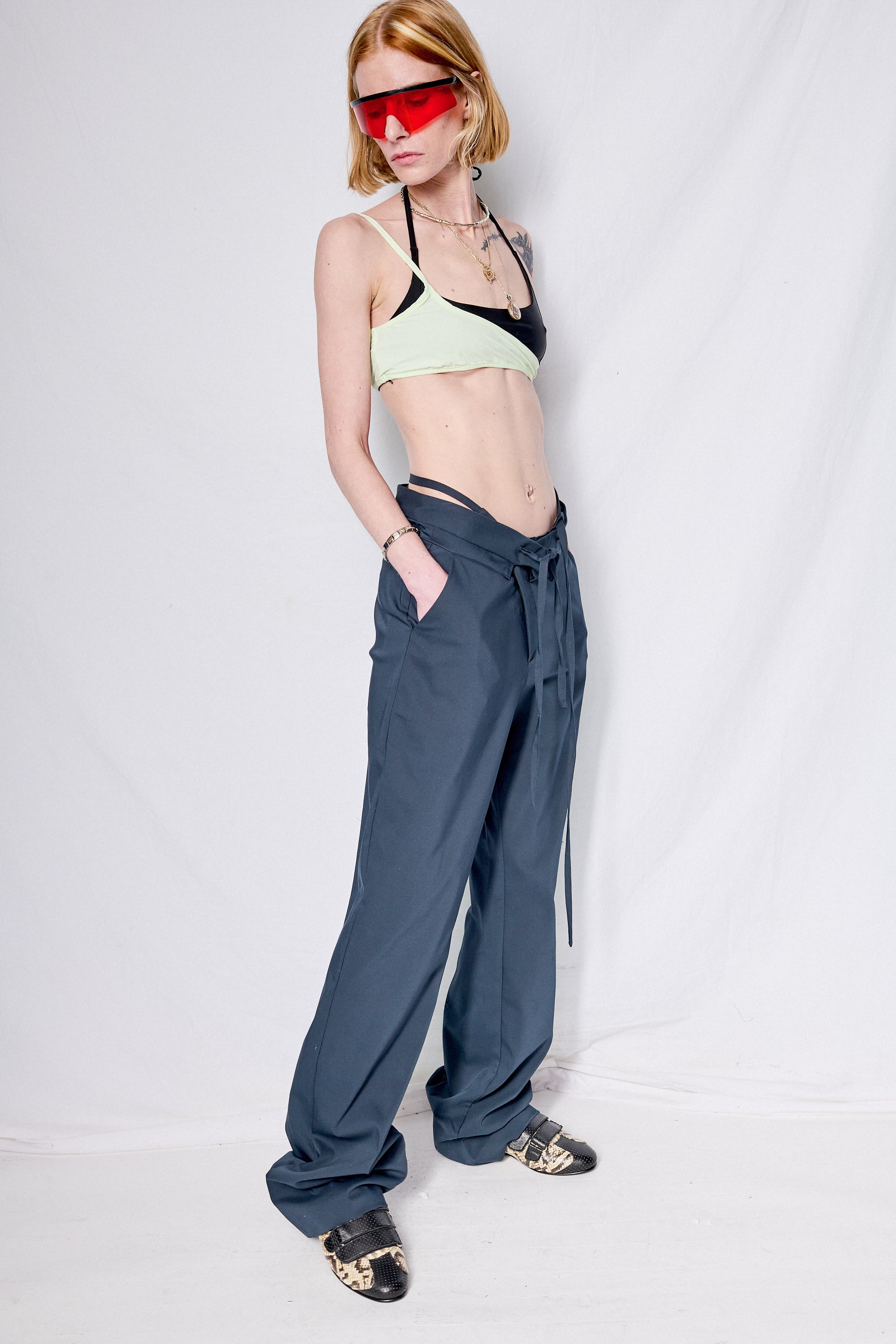 Dark Blue Double Fold Suit Pants