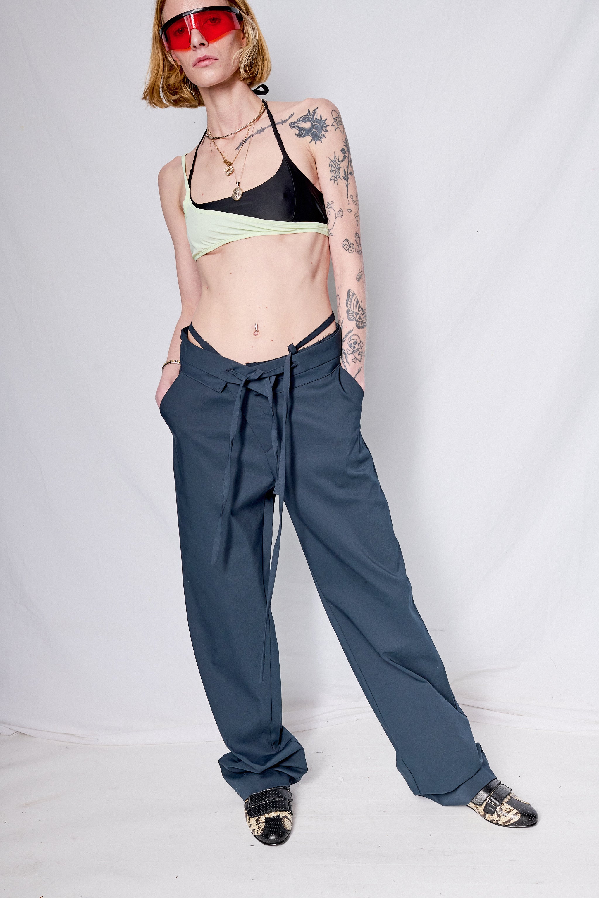 Dark Blue Double Fold Suit Pants