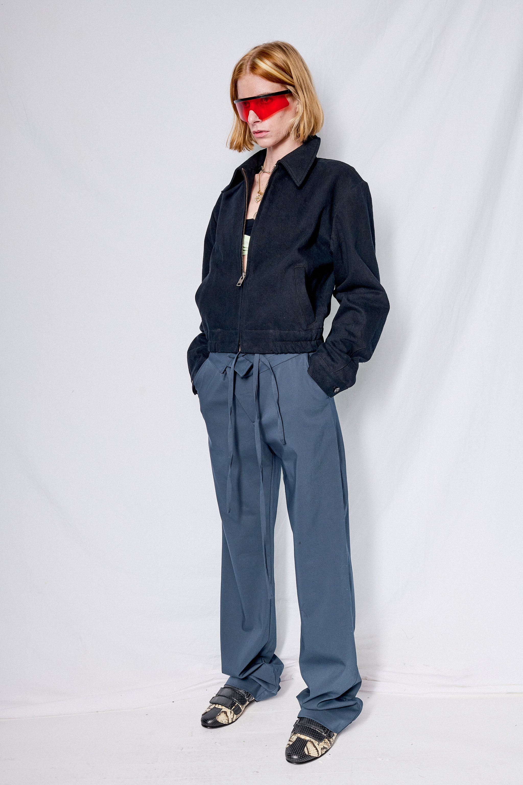 Black Denim Crop Zip Jacket
