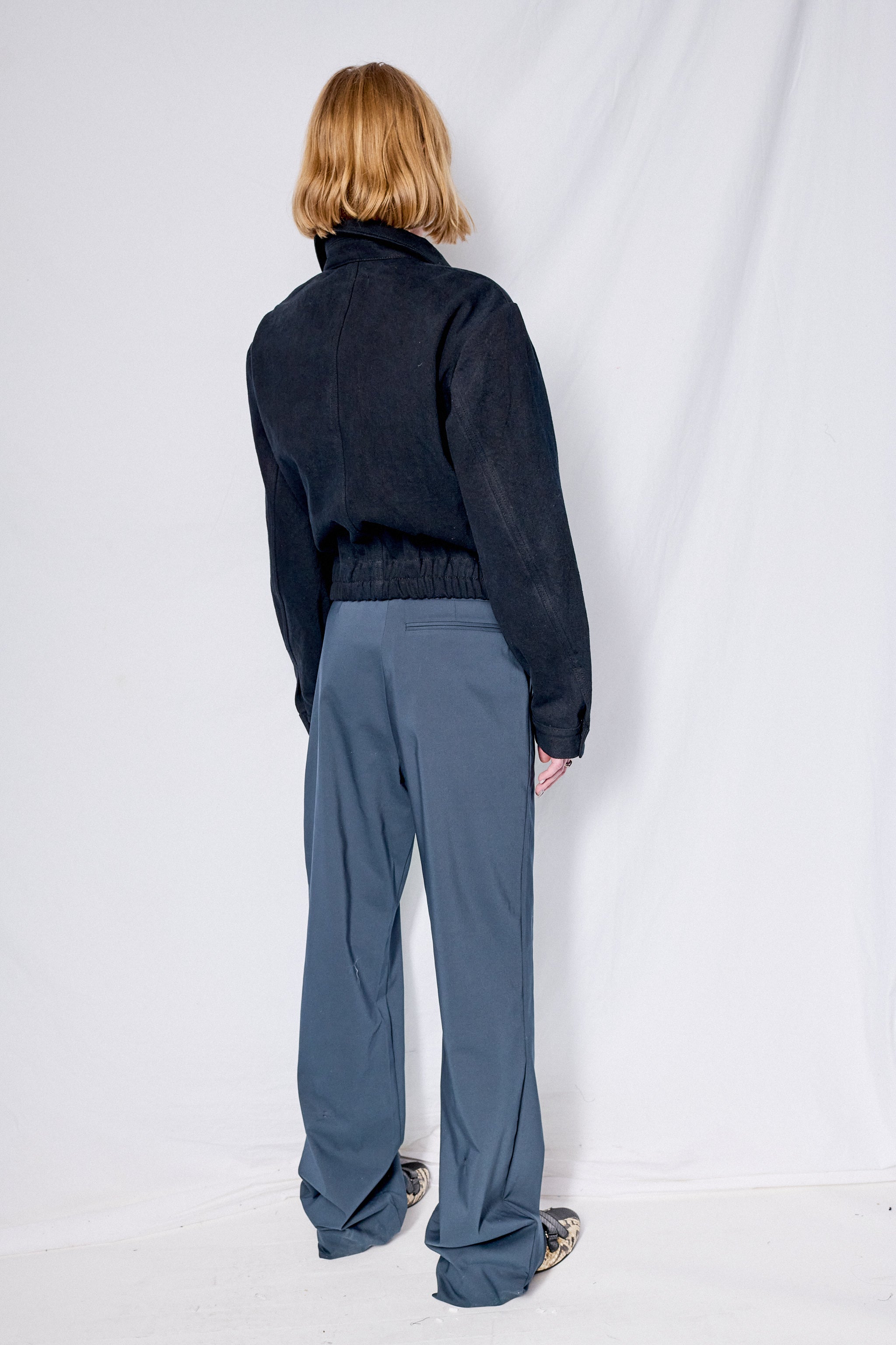 Black Denim Crop Zip Jacket