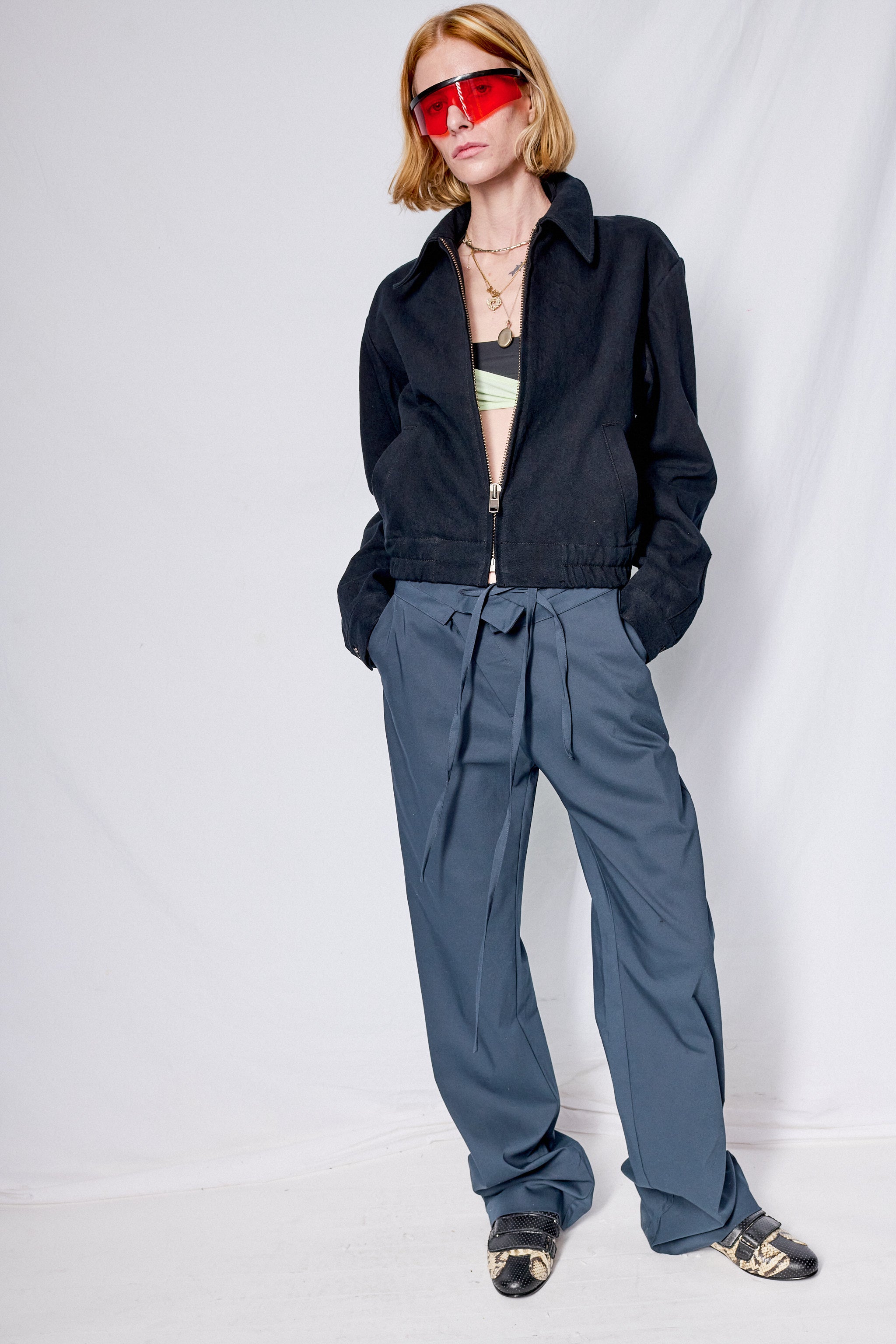 Black Denim Crop Zip Jacket