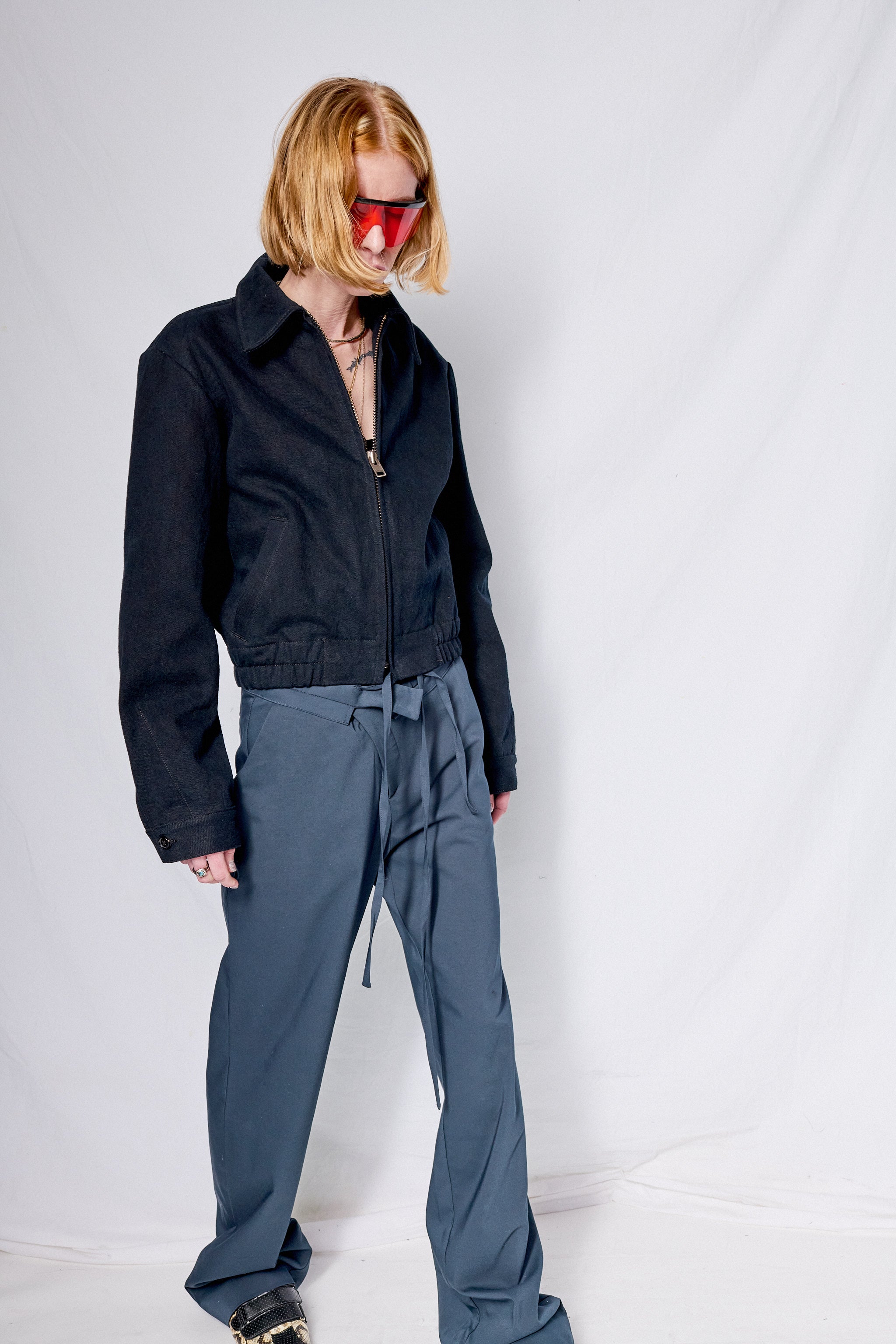 Black Denim Crop Zip Jacket