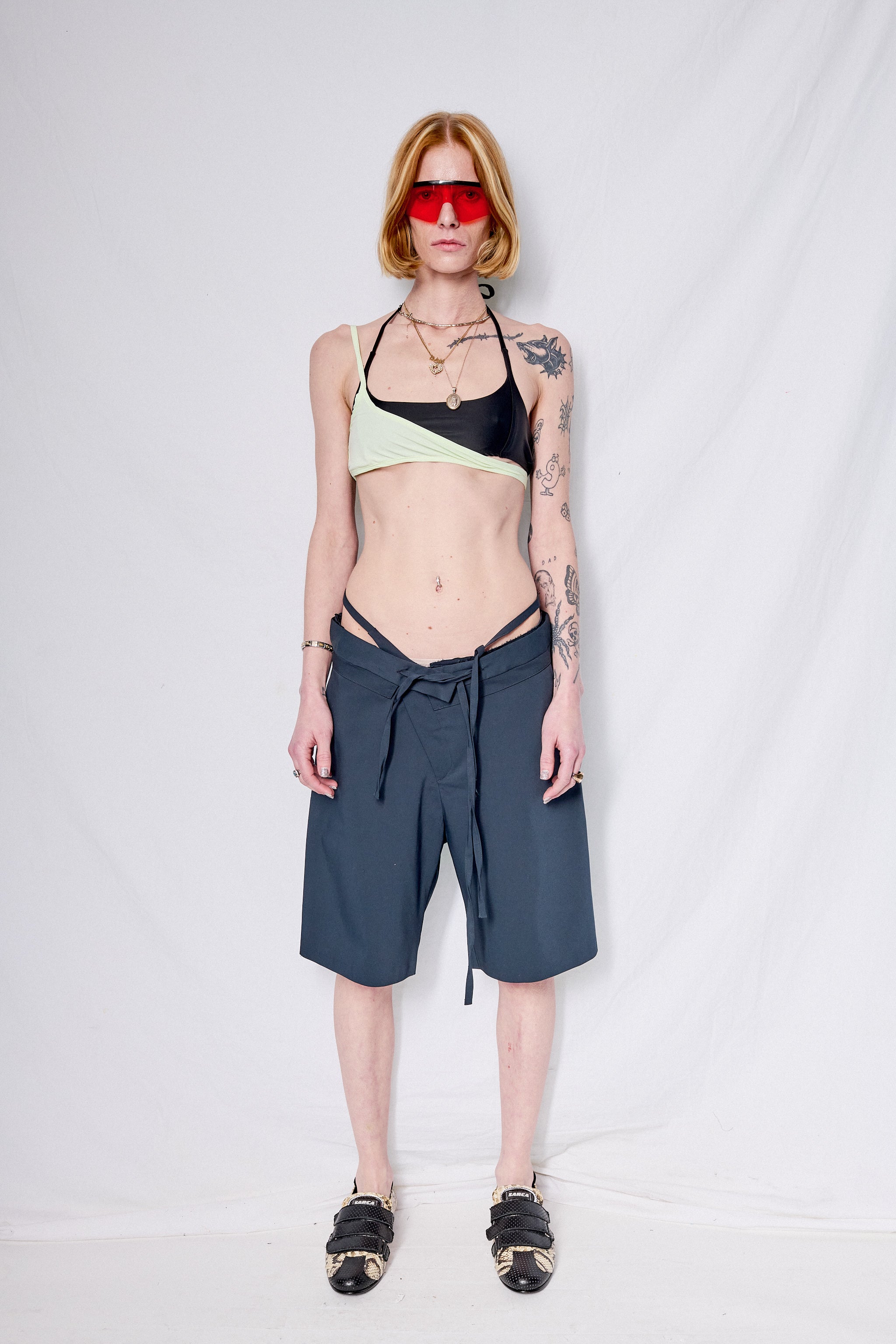 Dark Blue Double Fold Suit Shorts