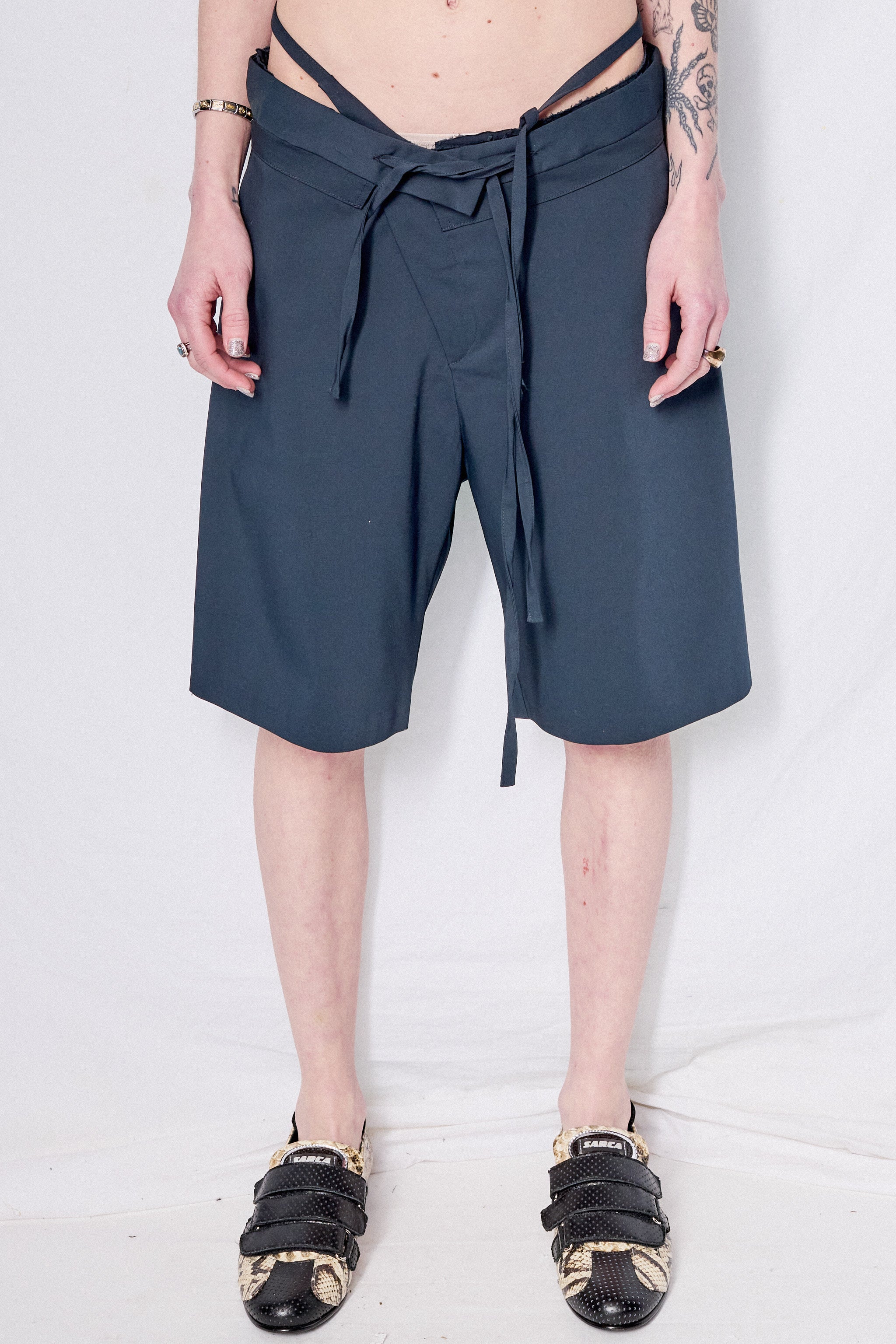 Dark Blue Double Fold Suit Shorts
