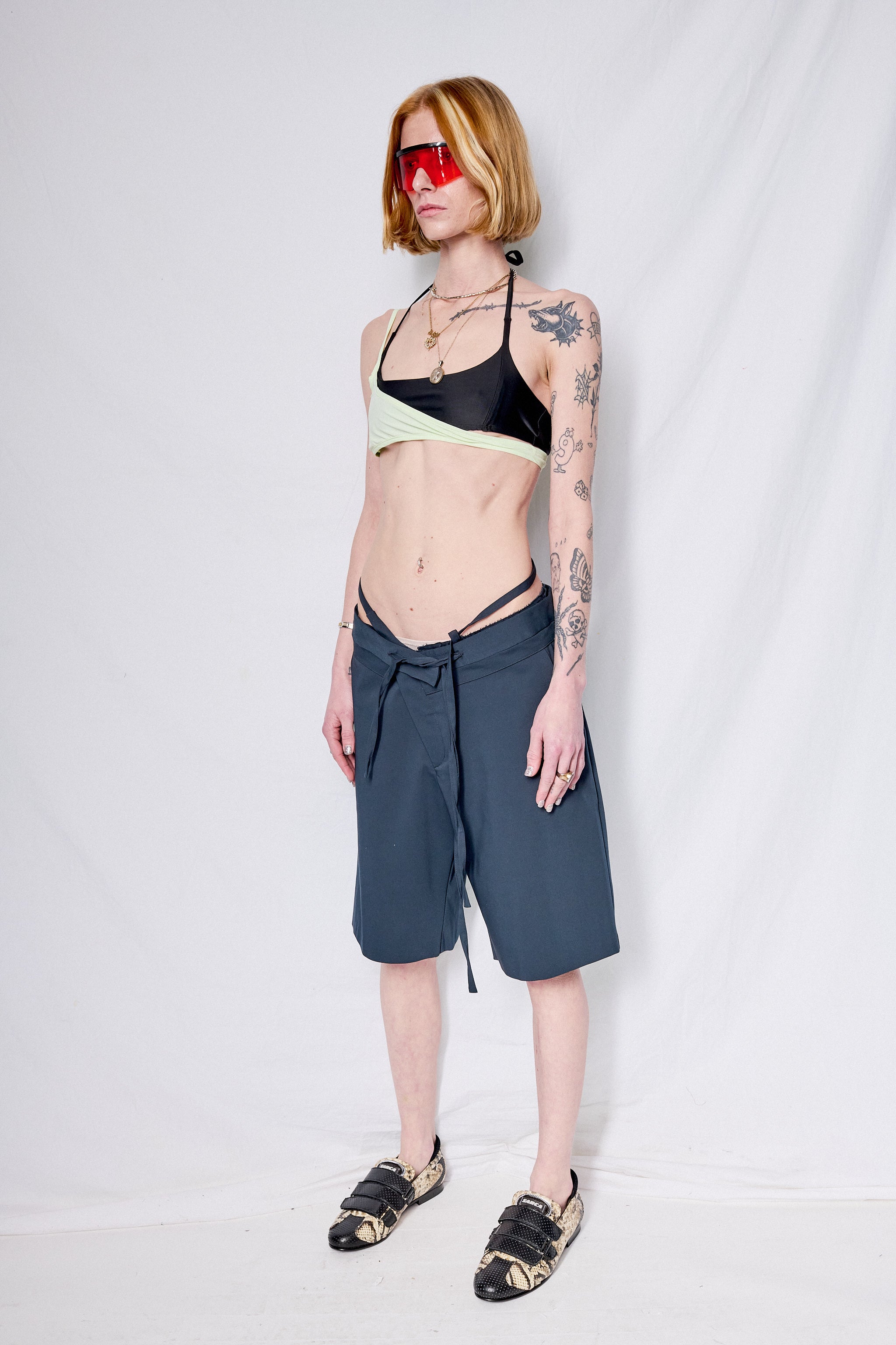 Dark Blue Double Fold Suit Shorts