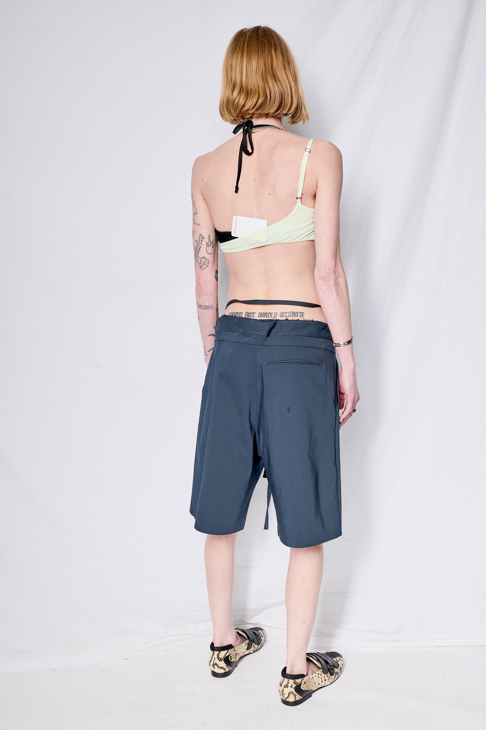 Dark Blue Double Fold Suit Shorts