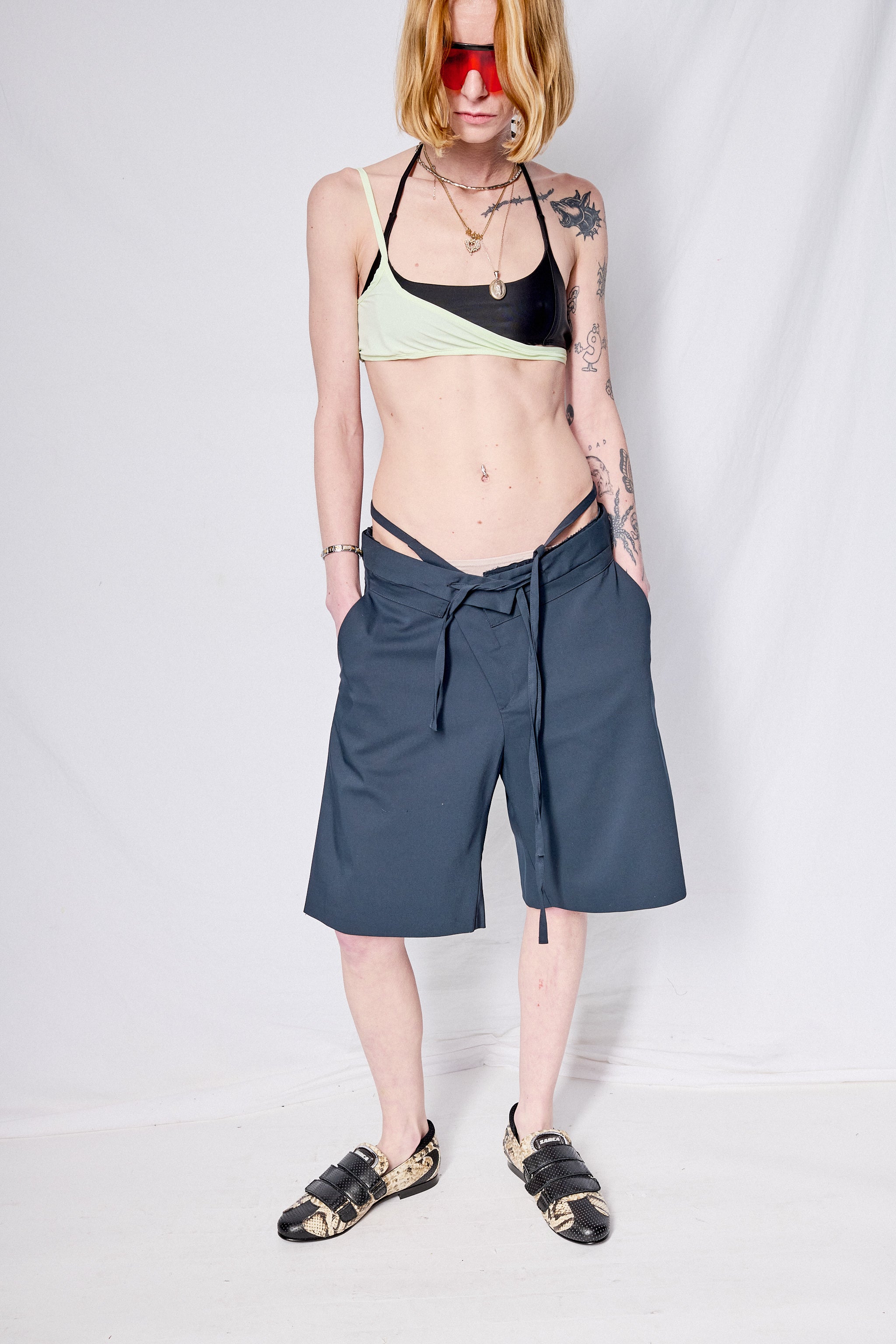 Dark Blue Double Fold Suit Shorts