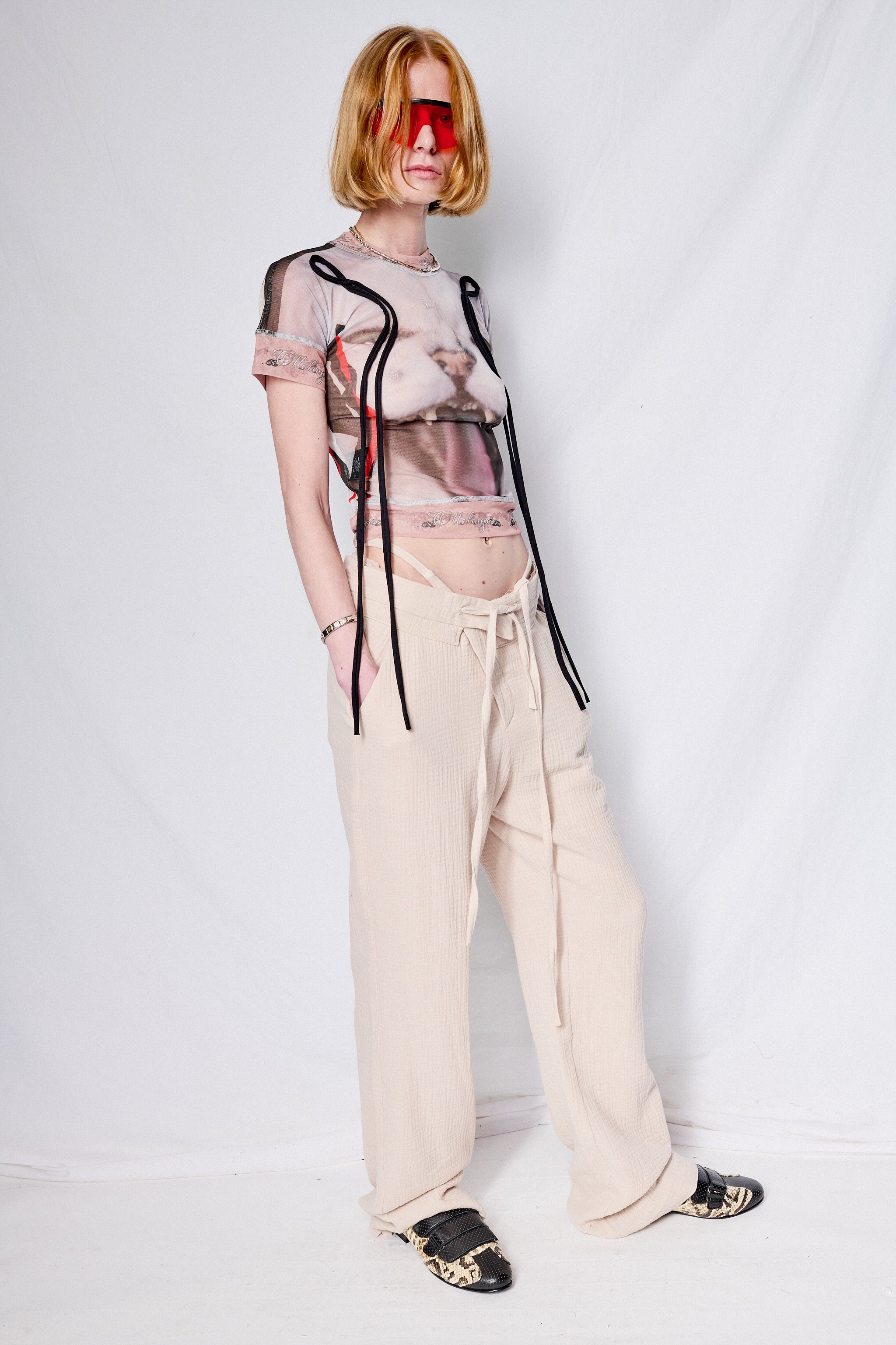 Cat Print Mesh T-Shirt