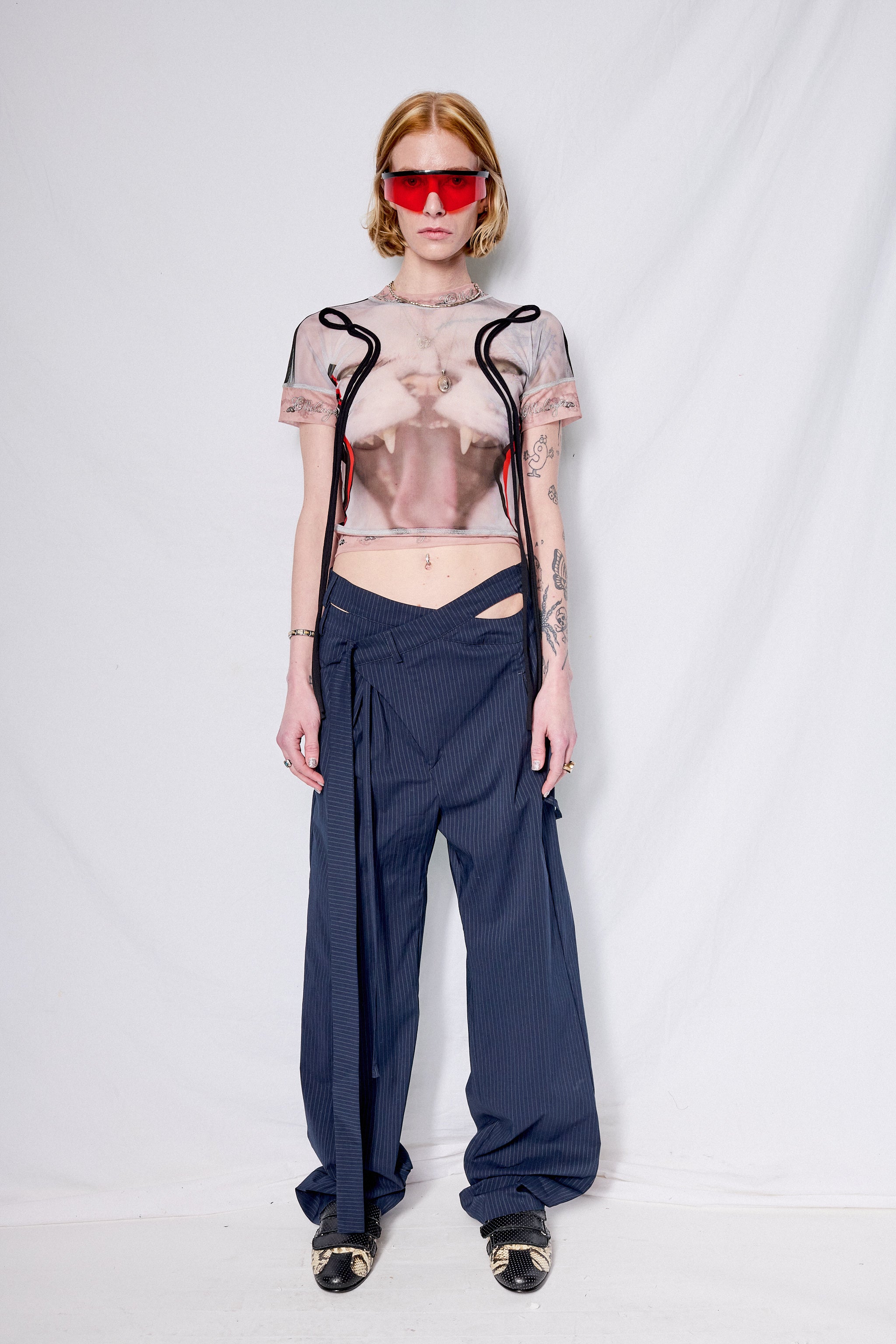 Cat Print Mesh T-Shirt