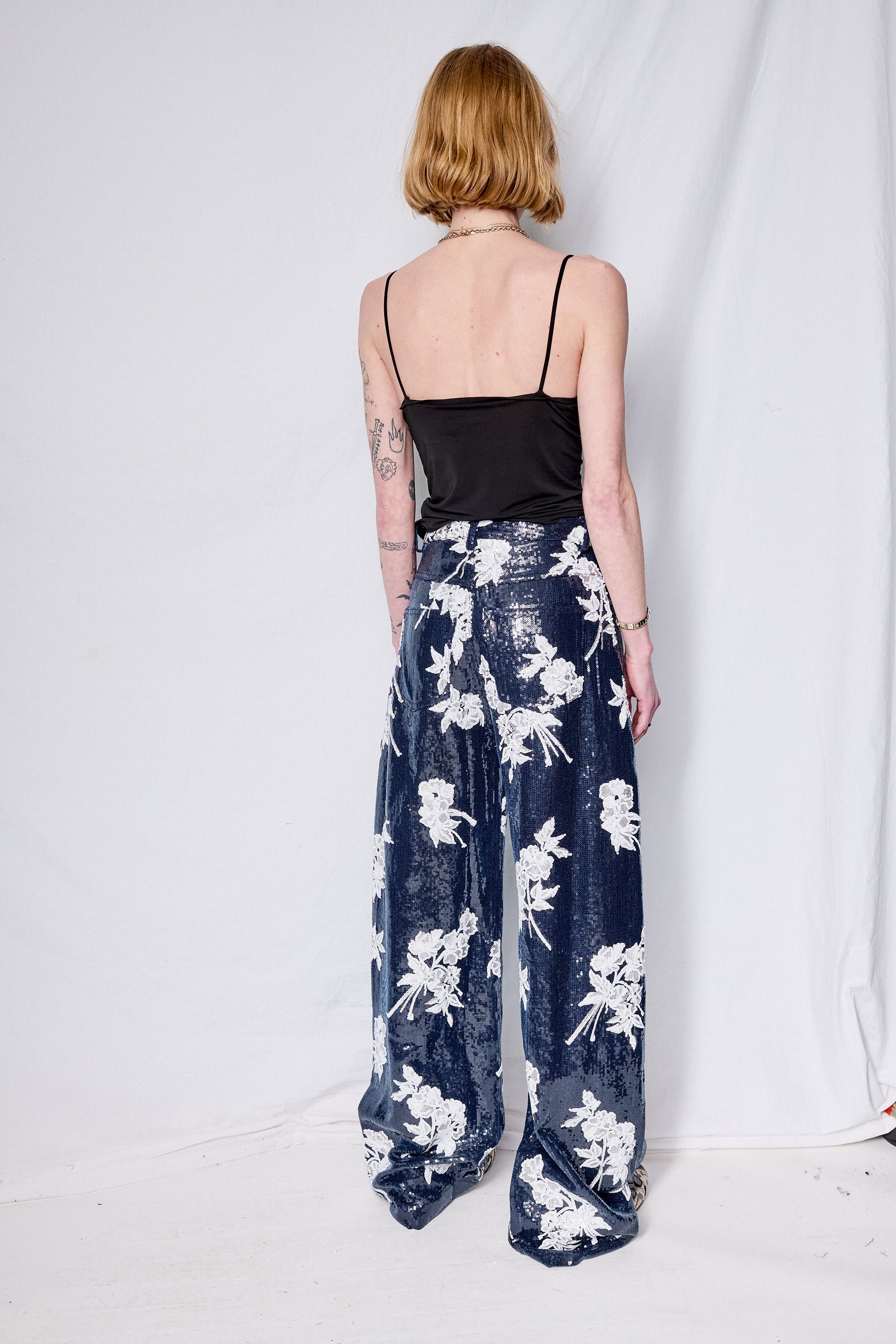 Navy Sequin Boyfriend Style Trousers