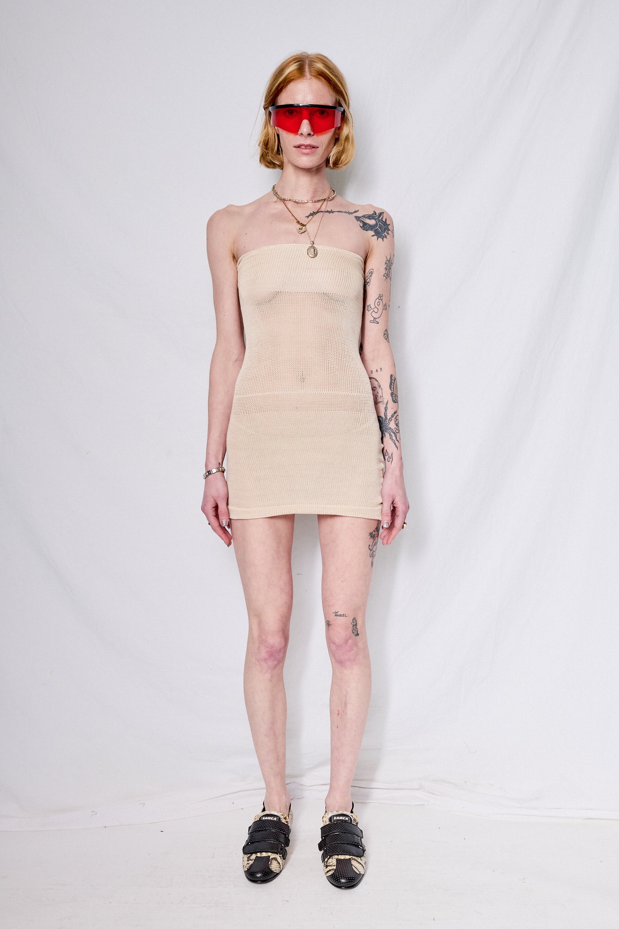 Beige Strapless Knit Dress
