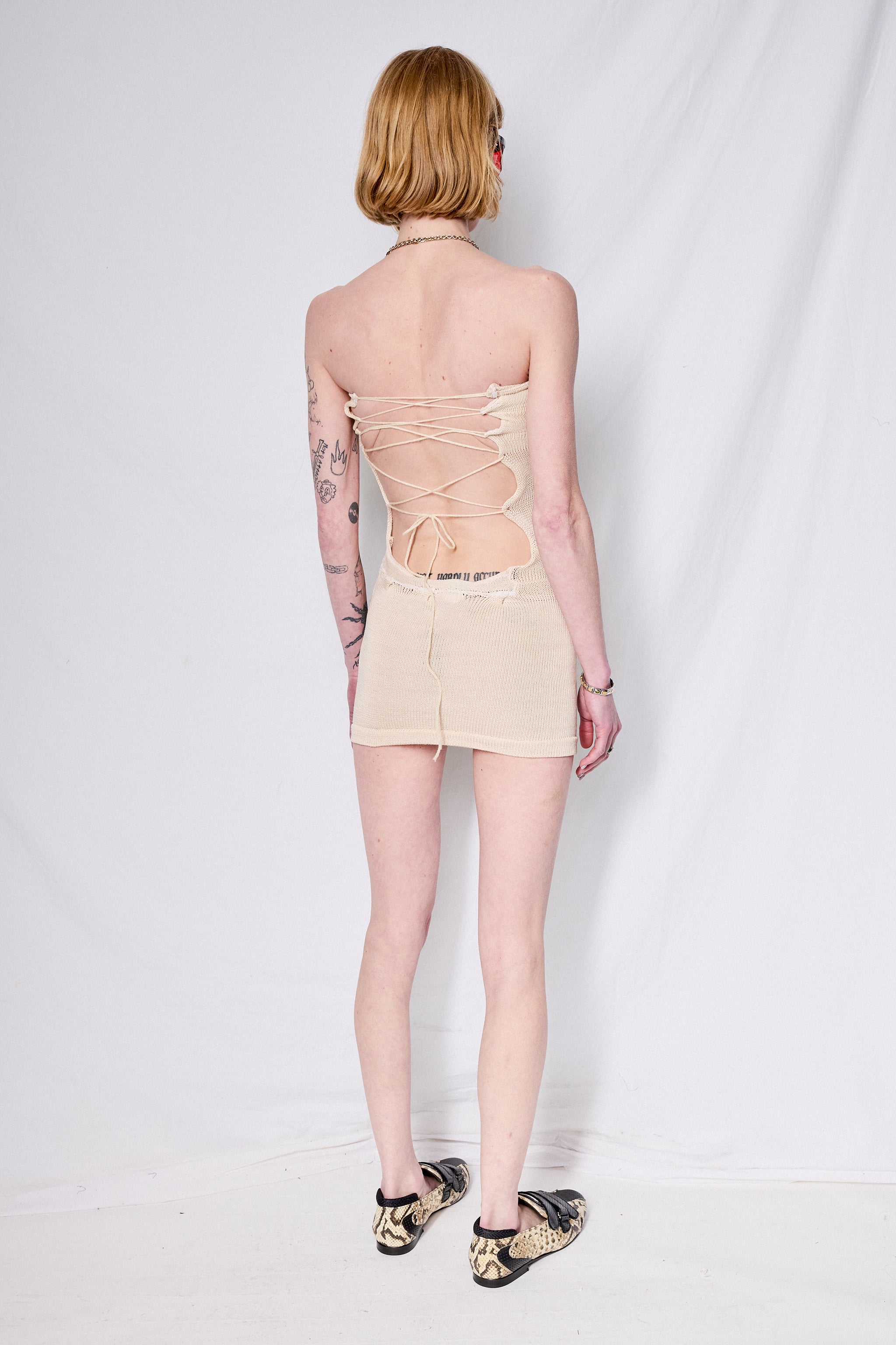 Beige Strapless Knit Dress