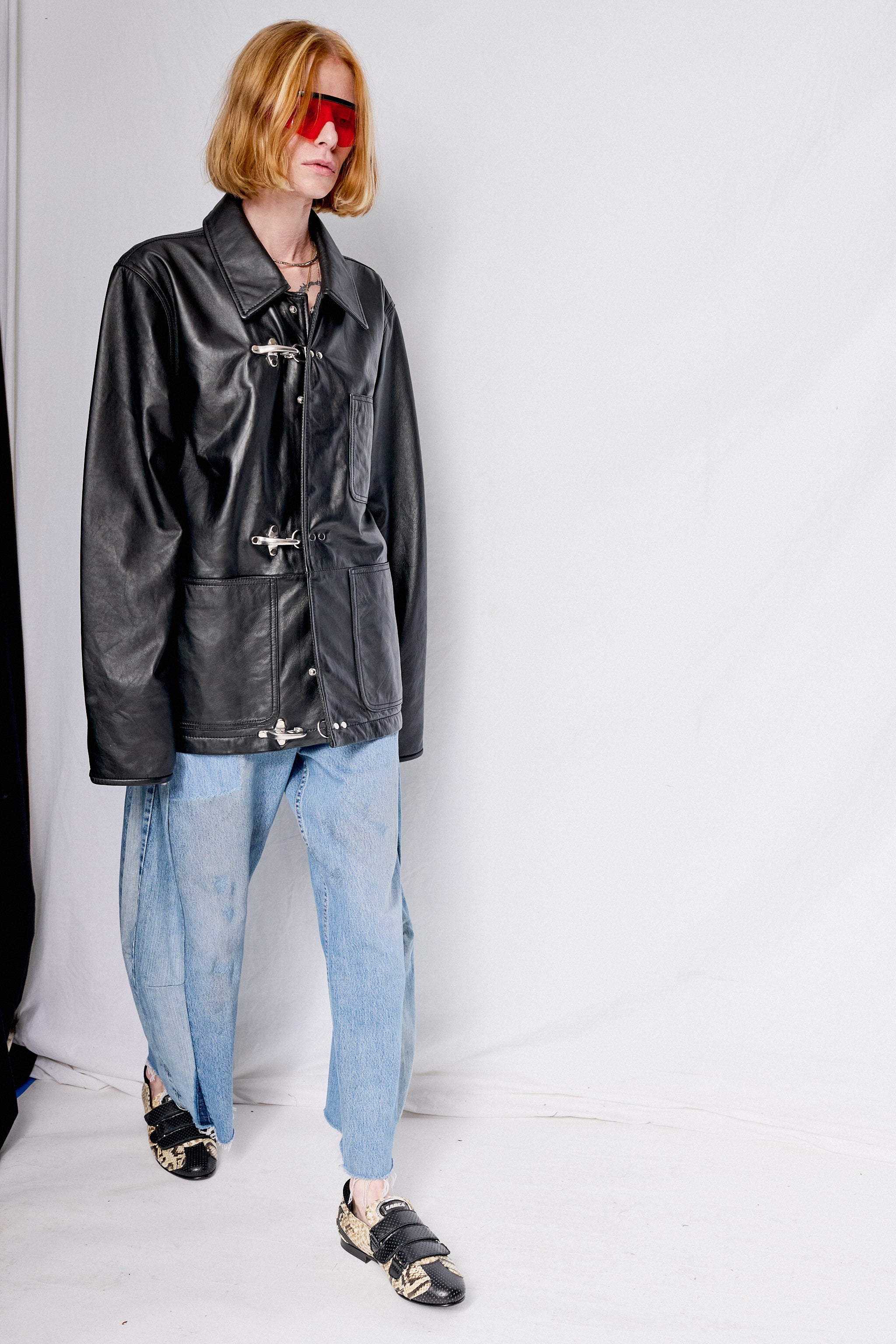 Black Leather Fireman Field Coat