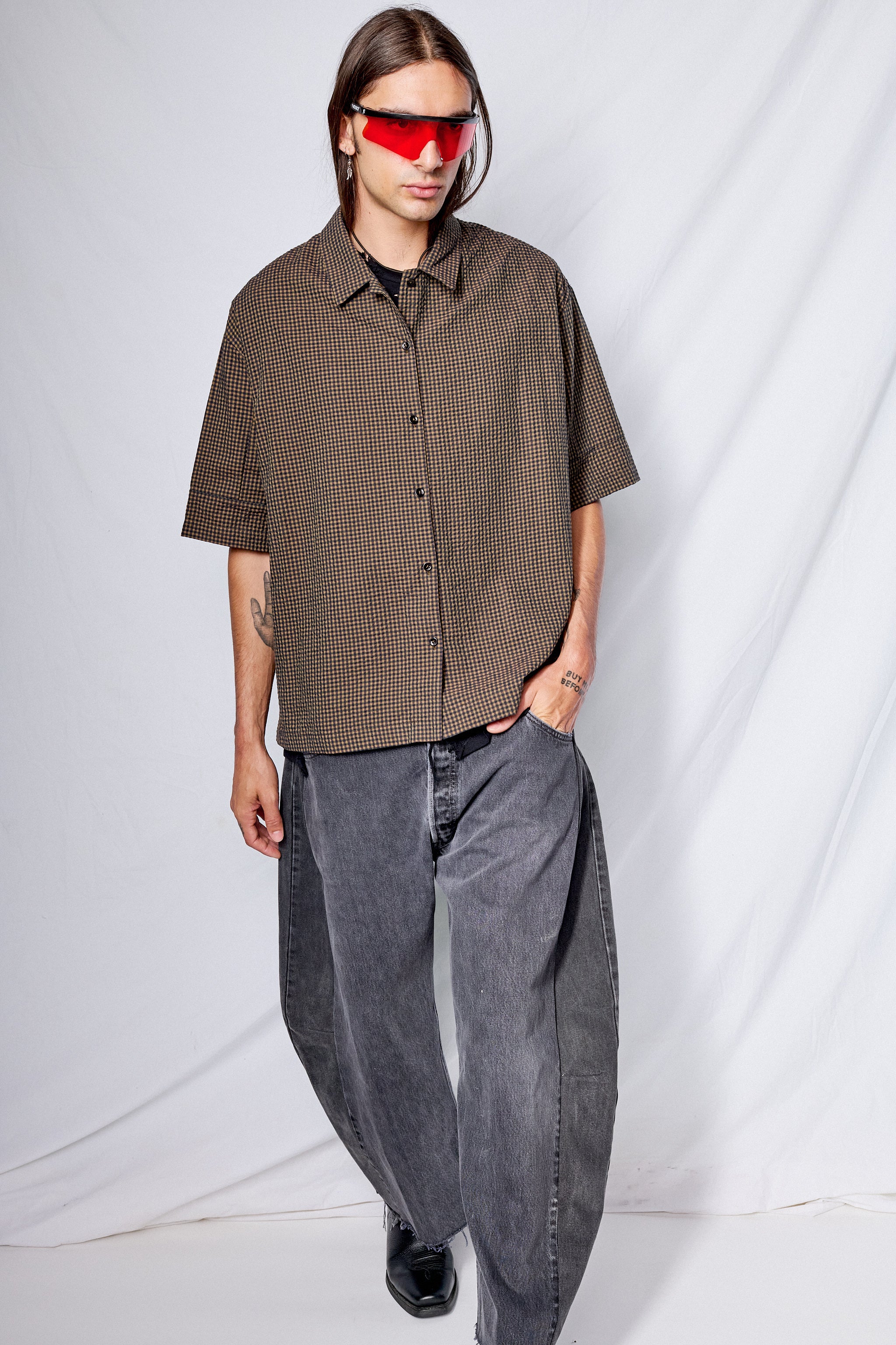 Olive Gingham Box Shirt
