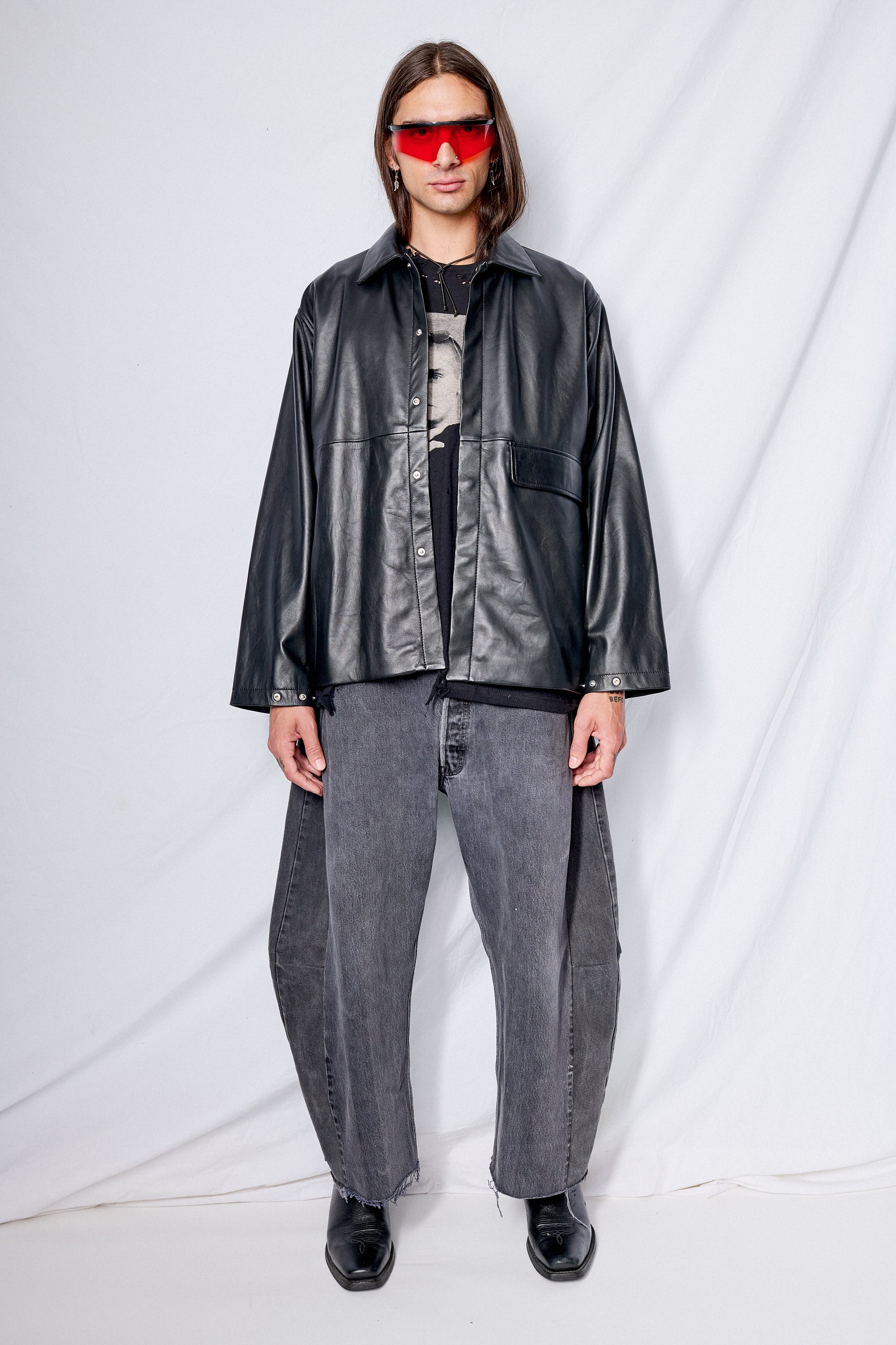 Black Leather Snap Shirtcoat