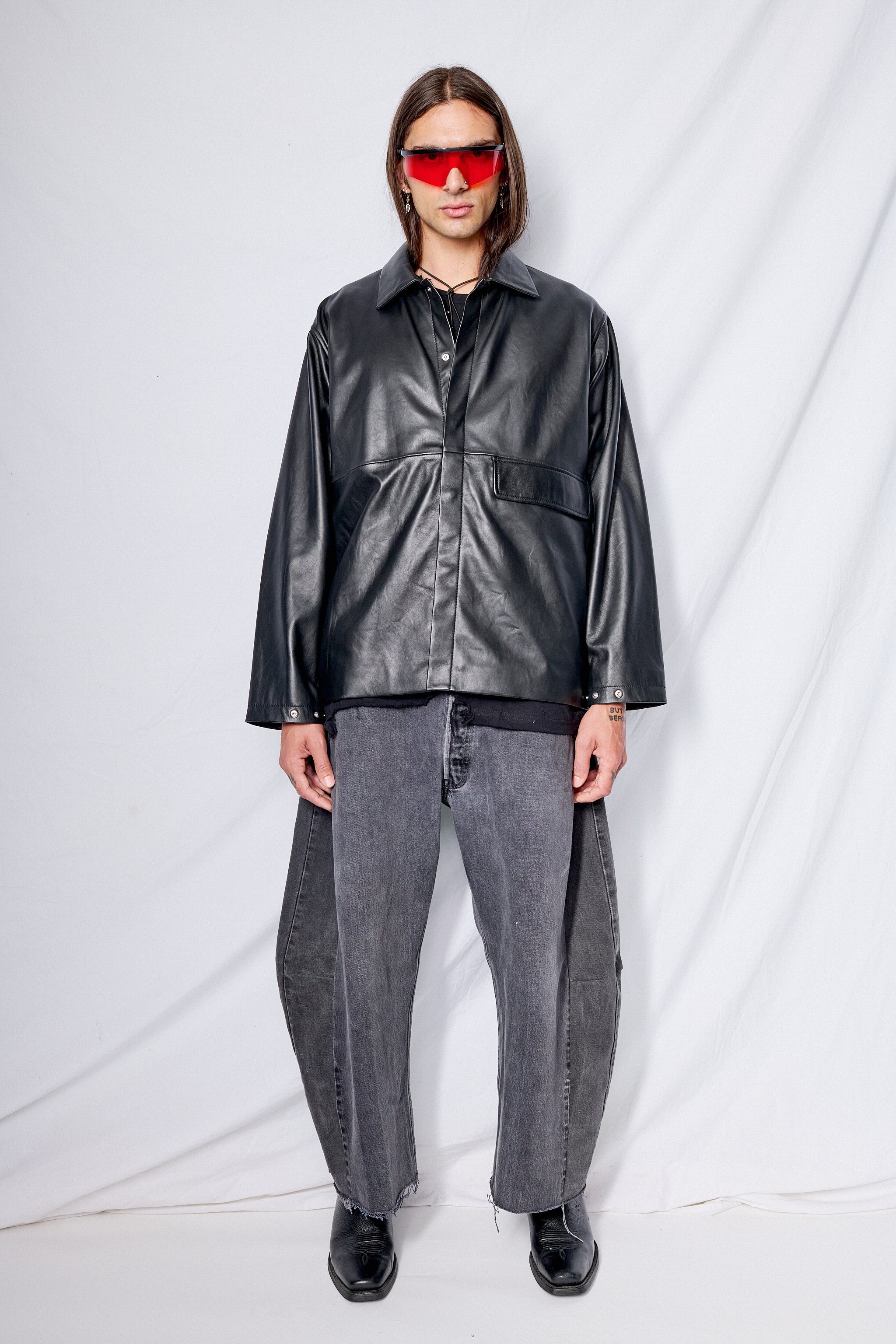 Black Leather Snap Shirtcoat