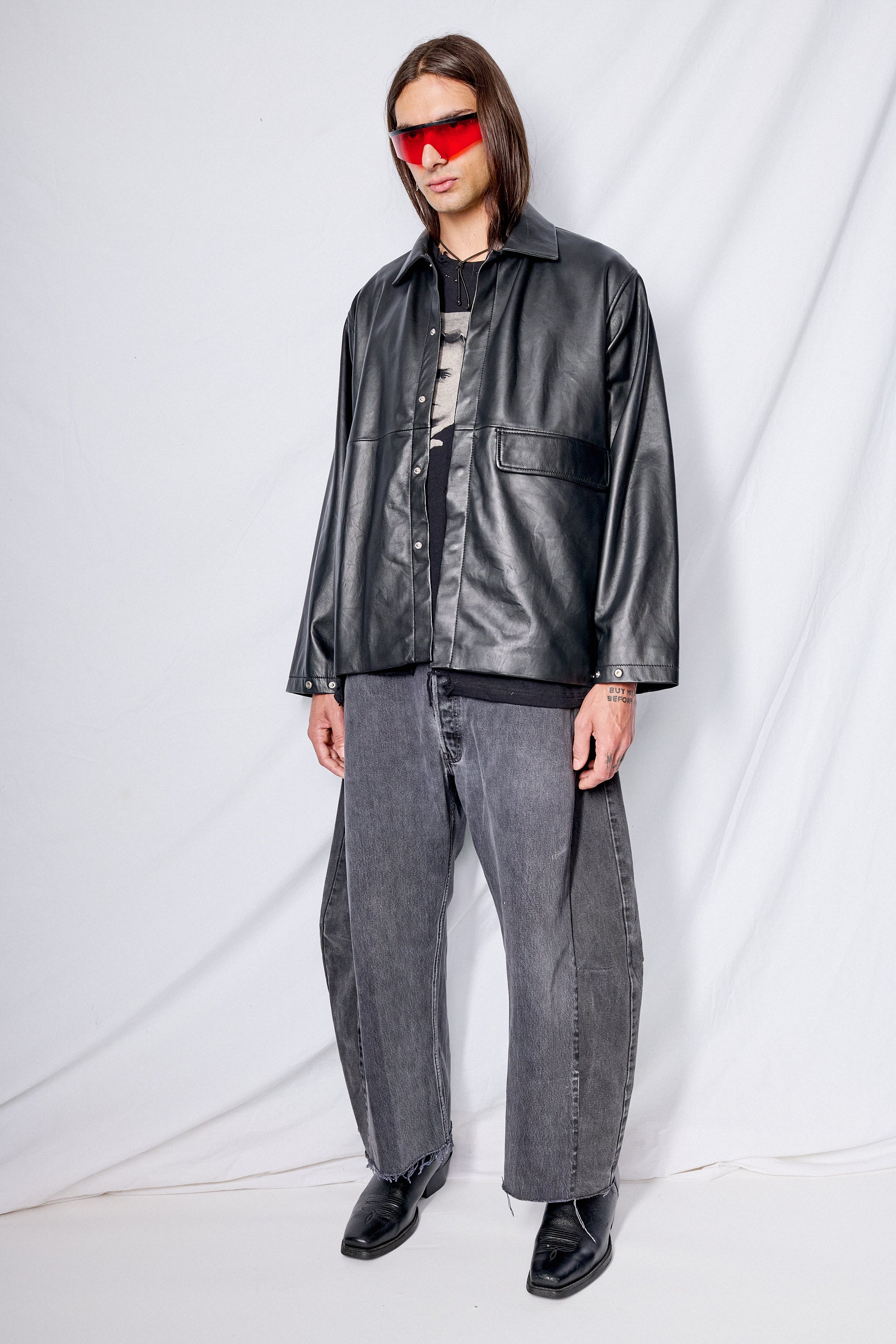 Black Leather Snap Shirtcoat