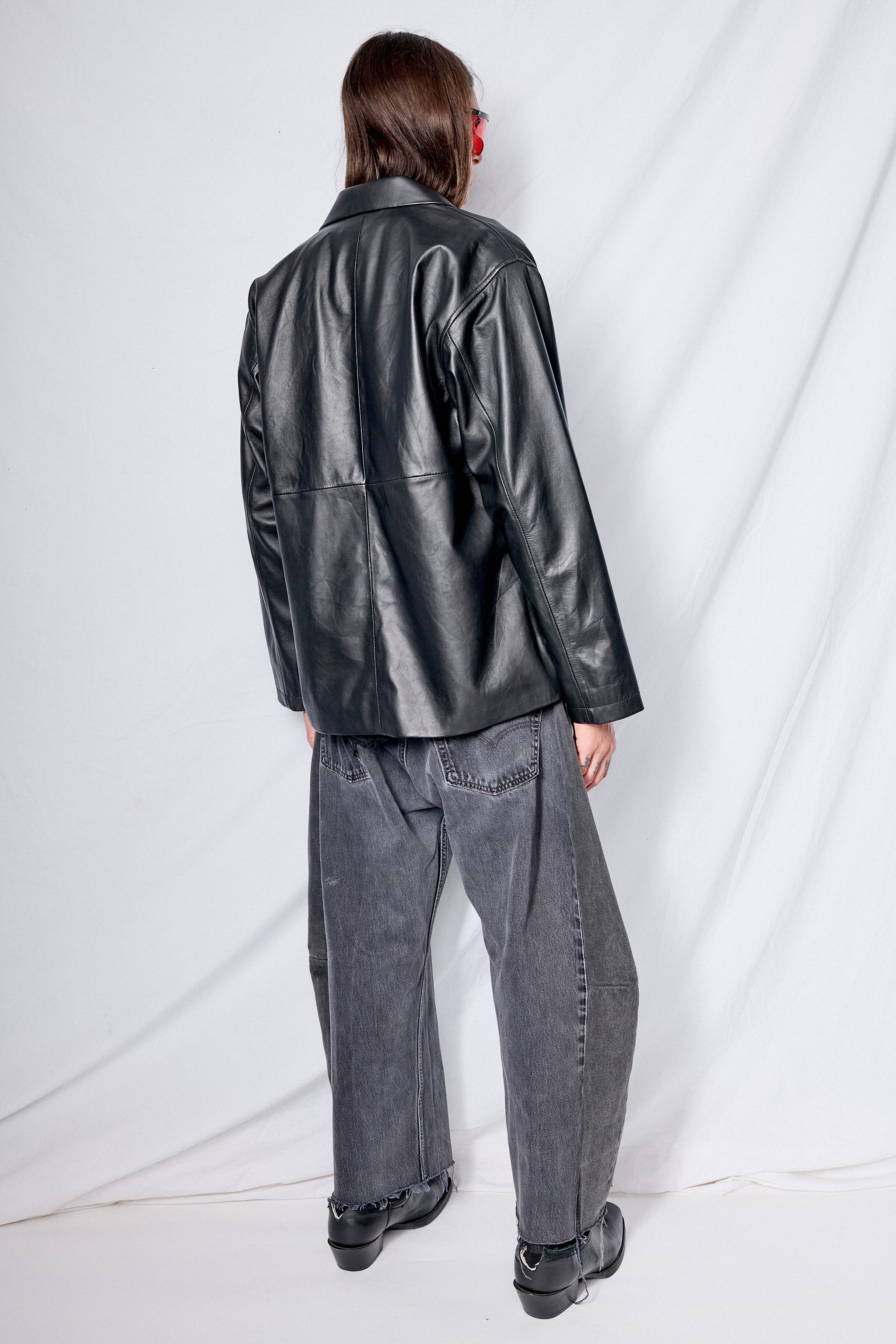 Black Leather Snap Shirtcoat