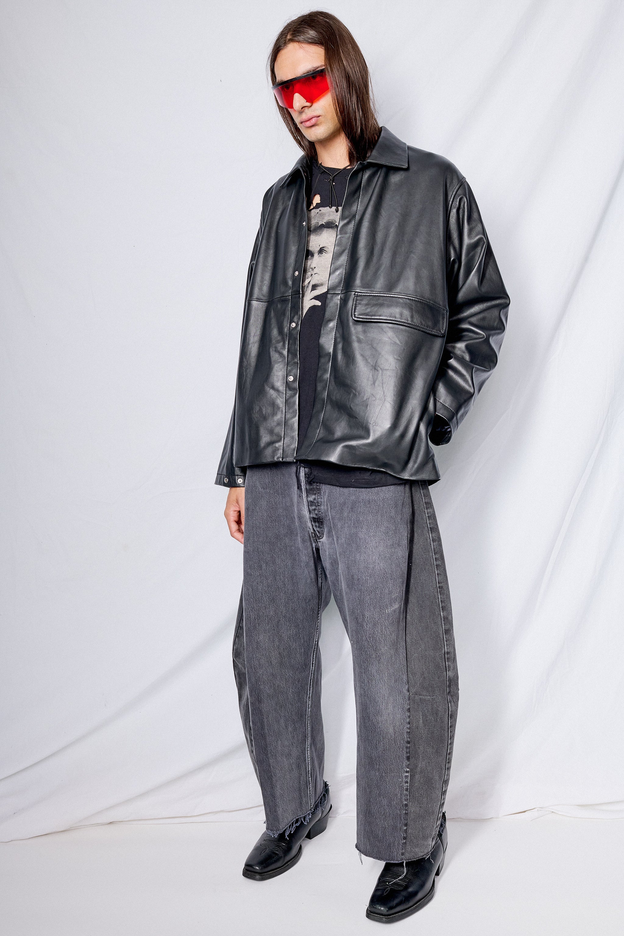 Black Leather Snap Shirtcoat