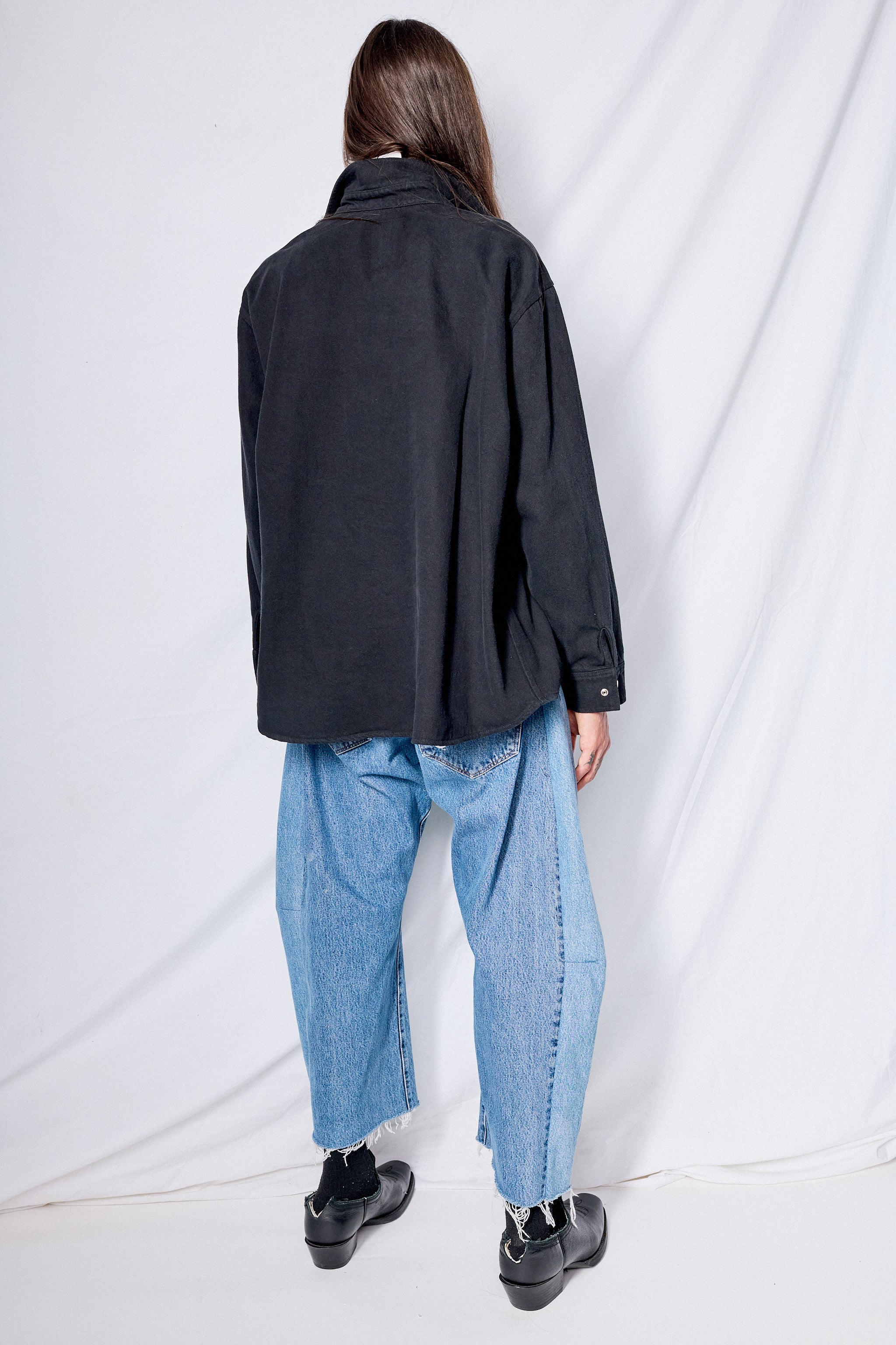 Black Denim Loose Snap Shirt