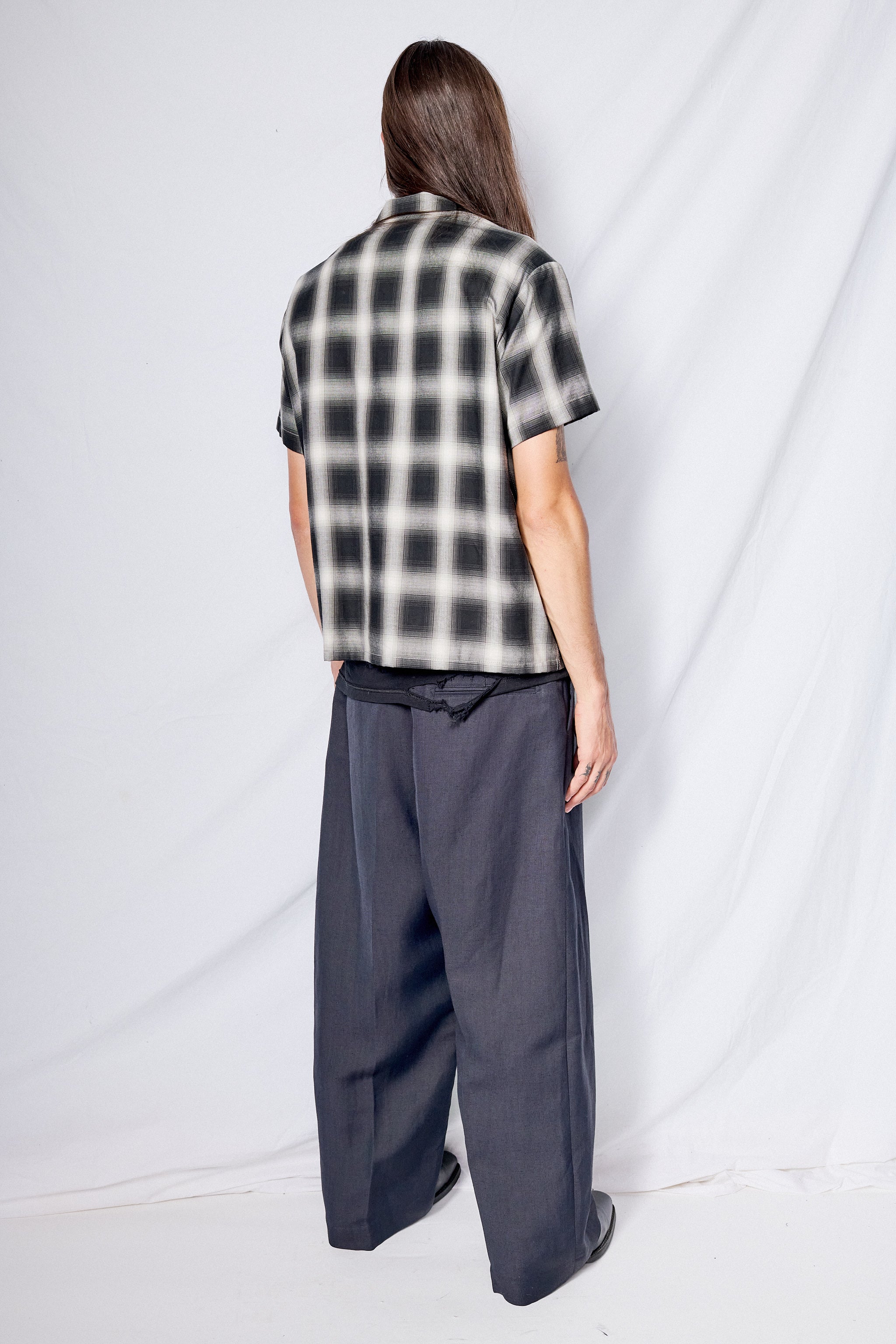 Black Plaid Zip Camp Shirt