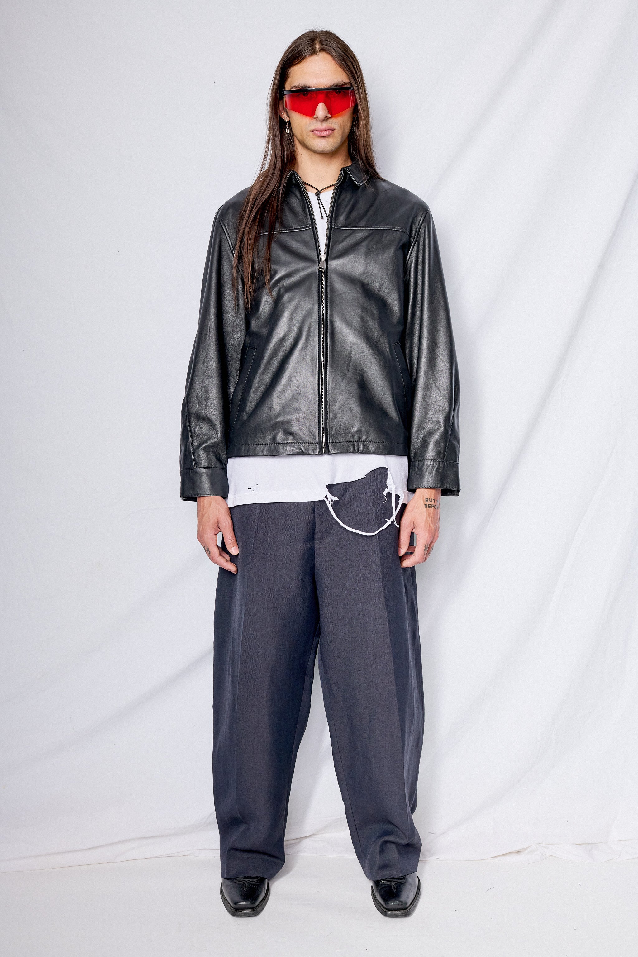 Black Leather Zip Jacket - Assembly New York