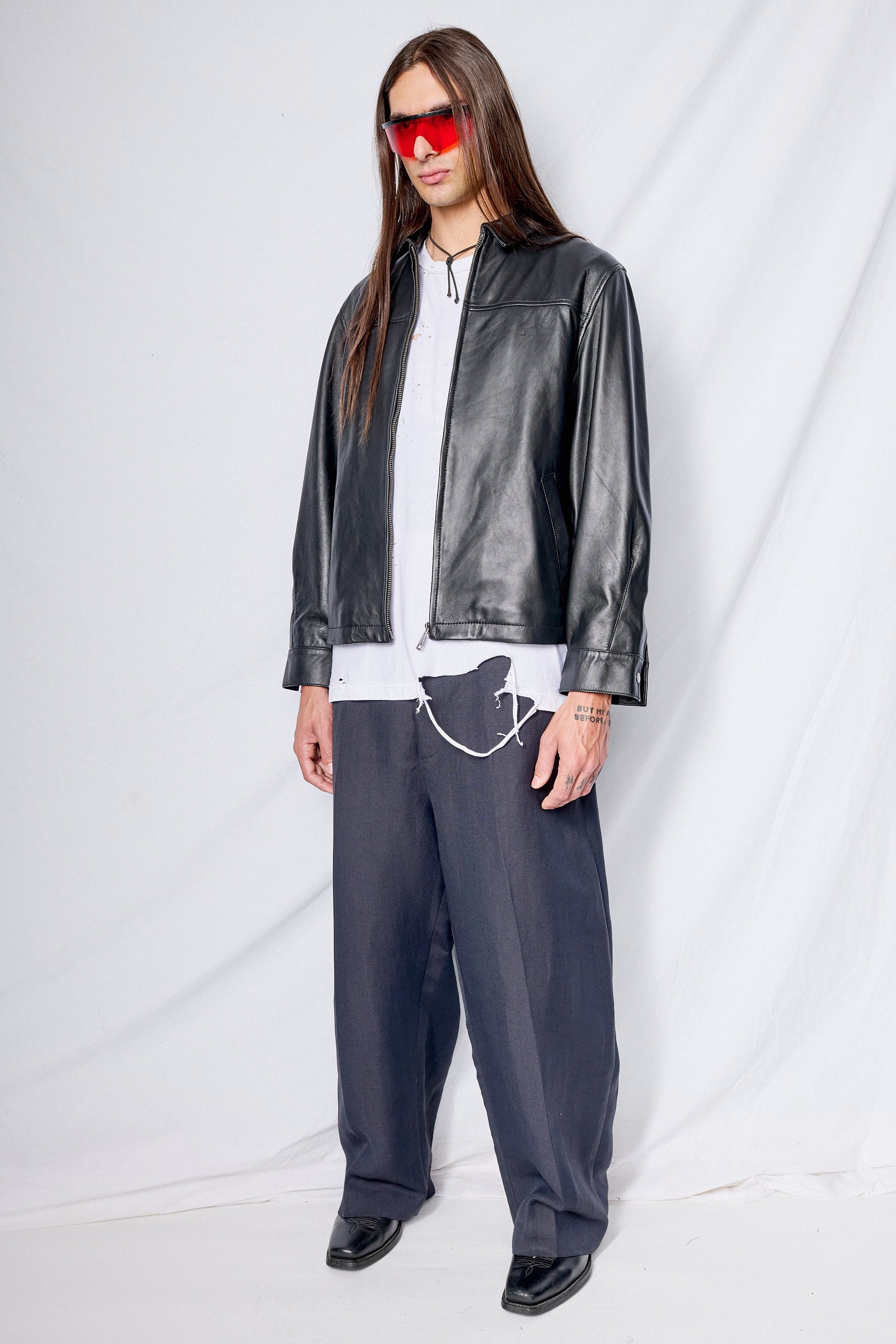 Black Leather Zip Jacket - Assembly New York