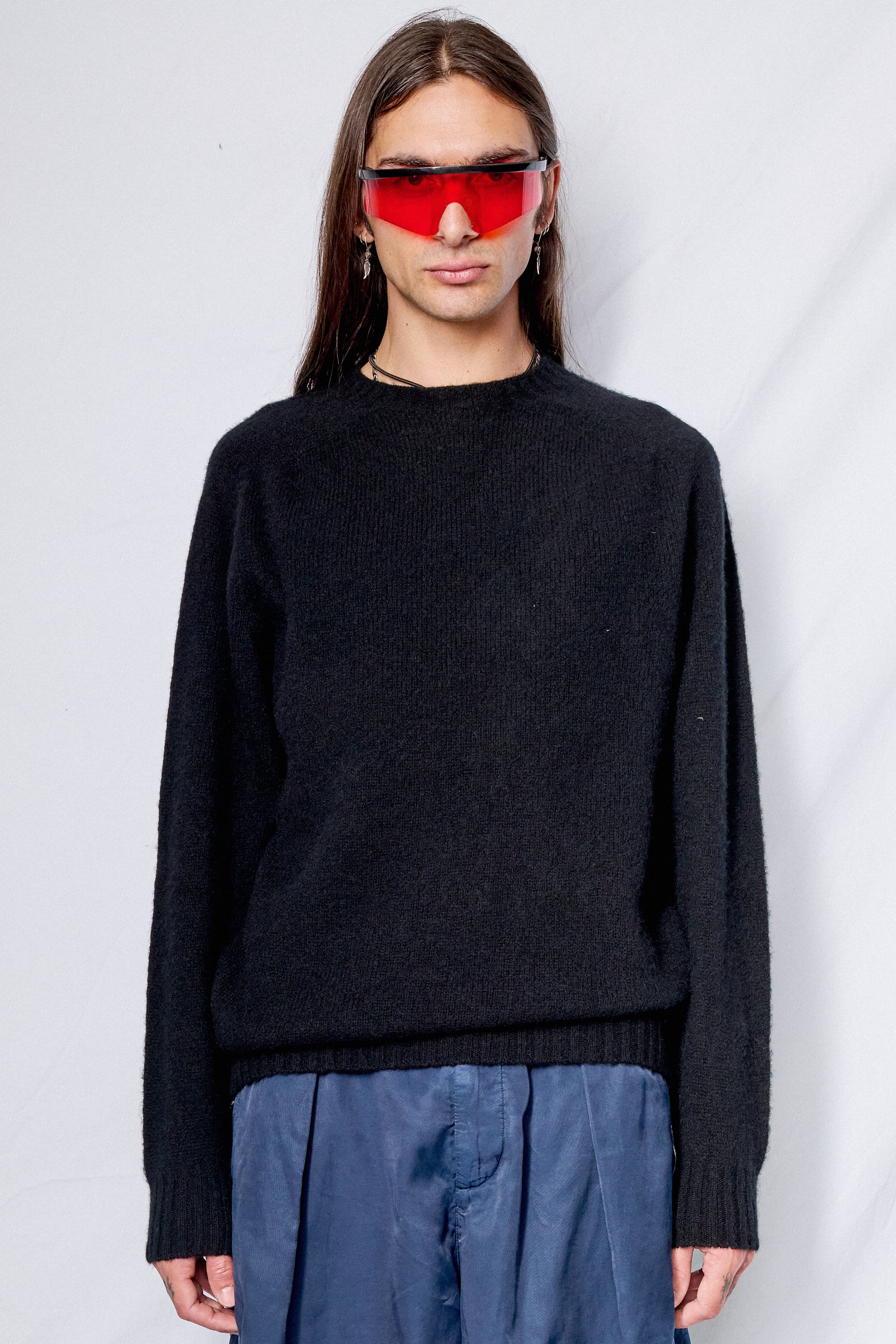 Black Suedehead Crew Neck Knit