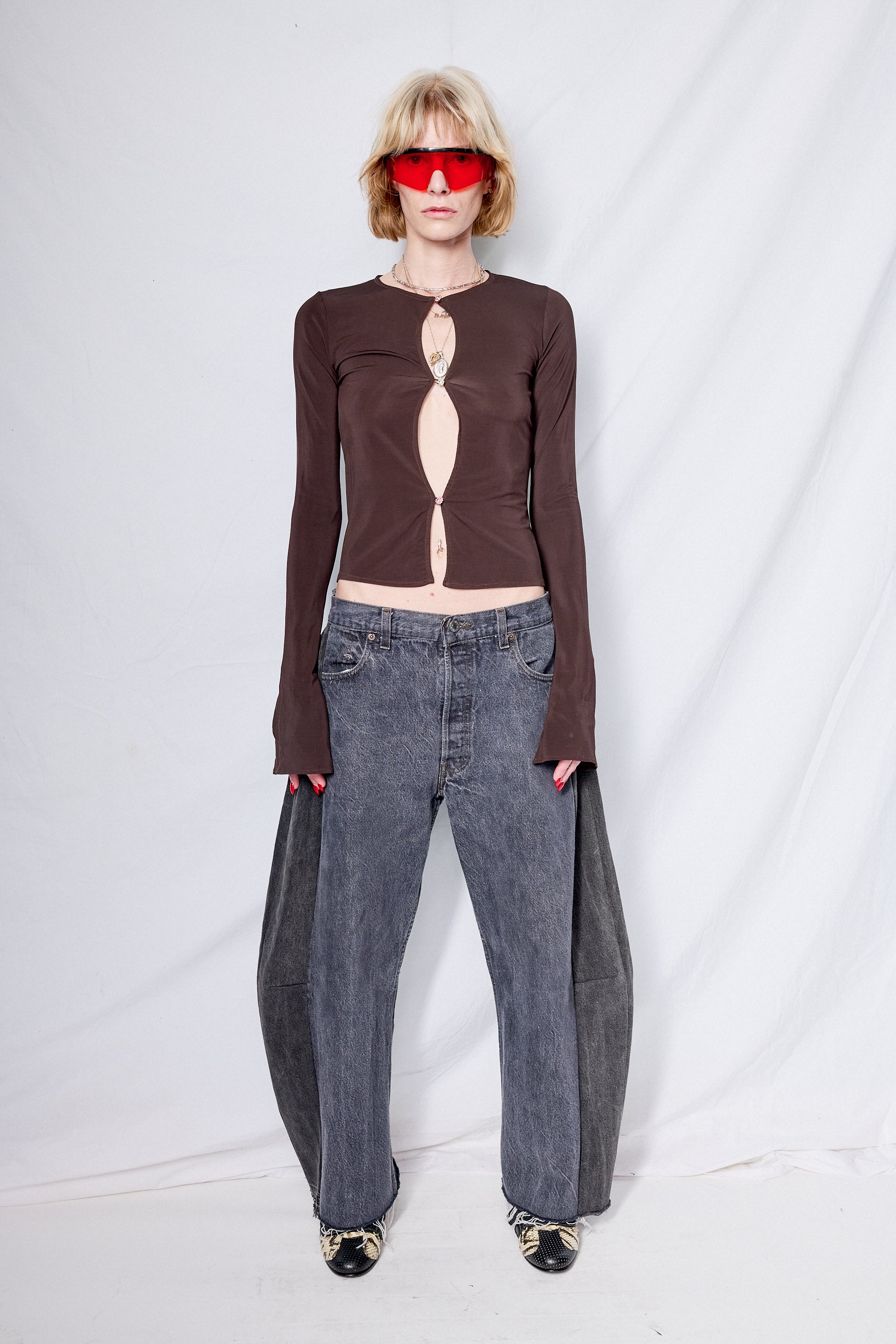 Brown Top w/ Zircon Buttons