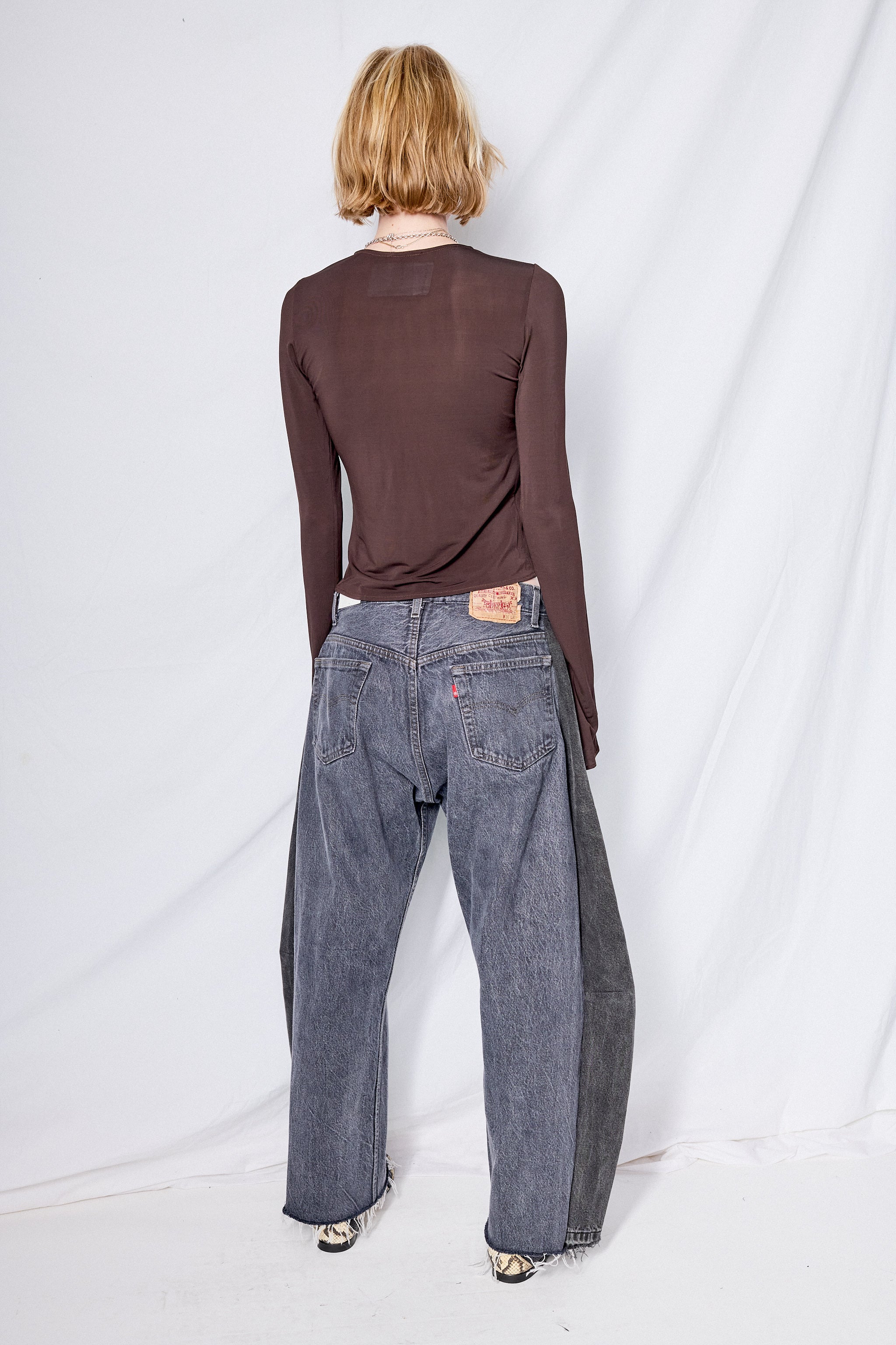 Brown Top w/ Zircon Buttons
