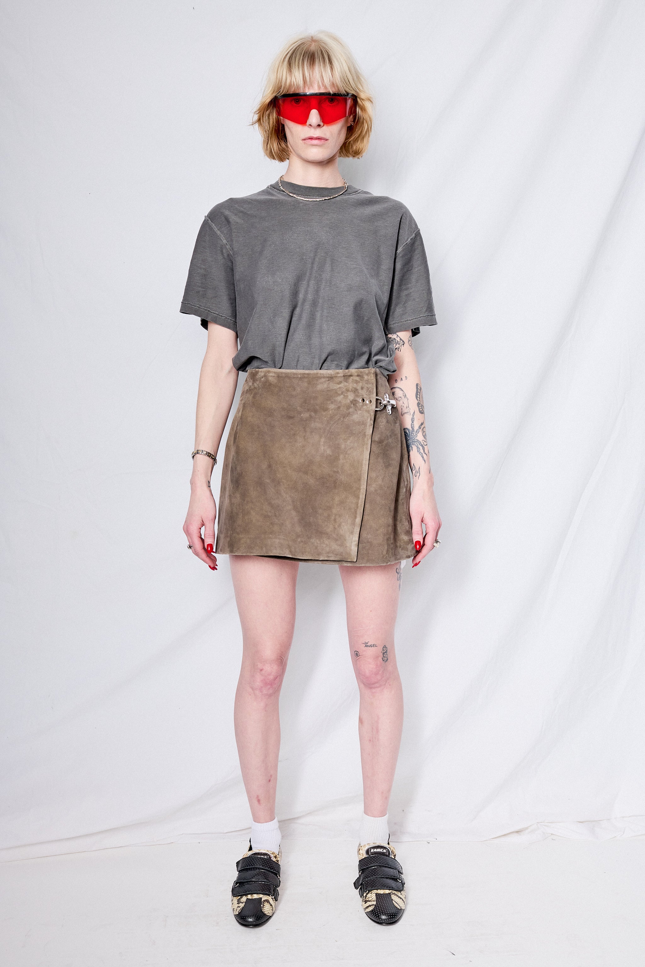 Antique Brown Leather Fireman Wrap Mini Skirt