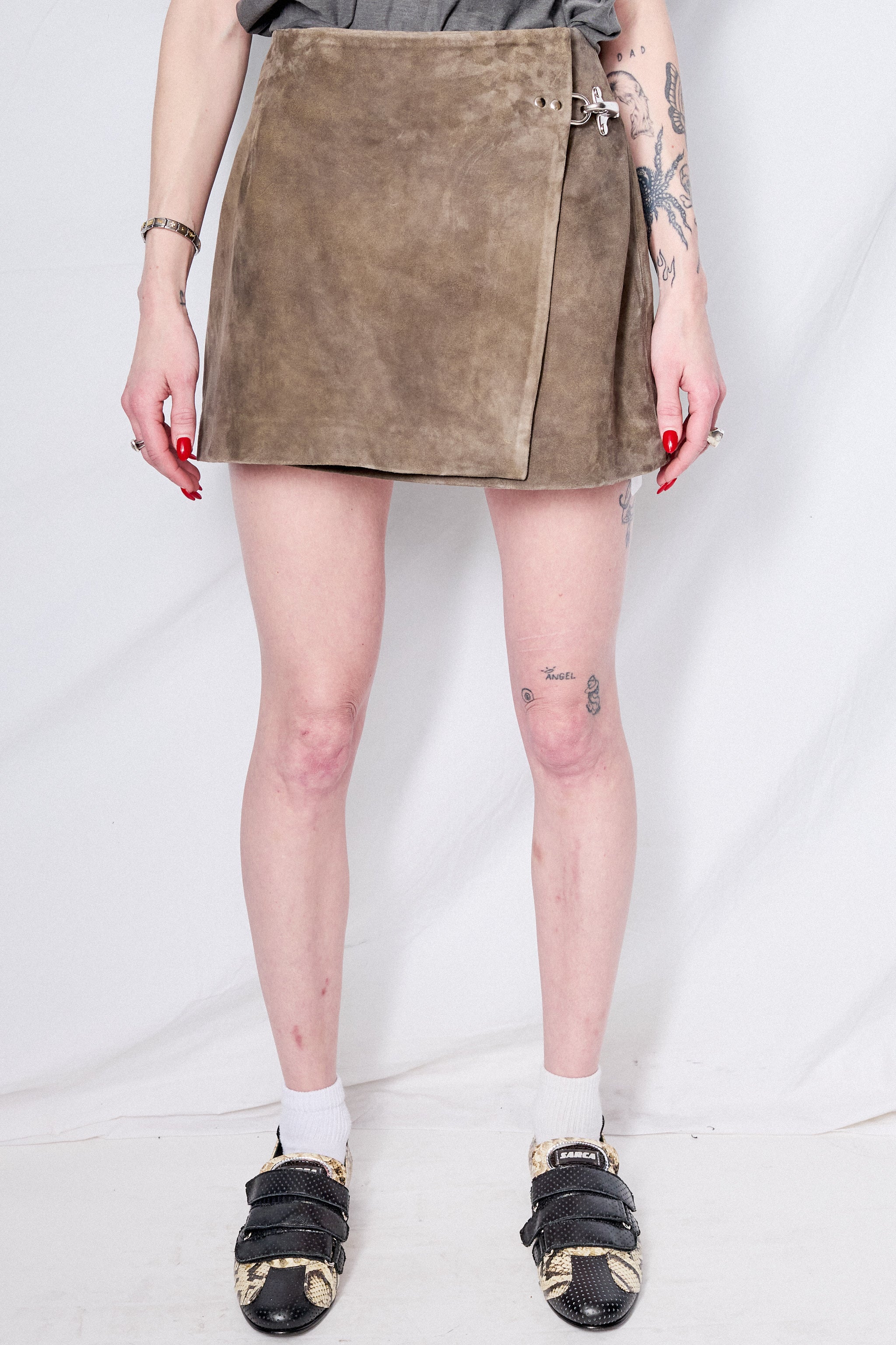 Antique Brown Leather Fireman Wrap Mini Skirt