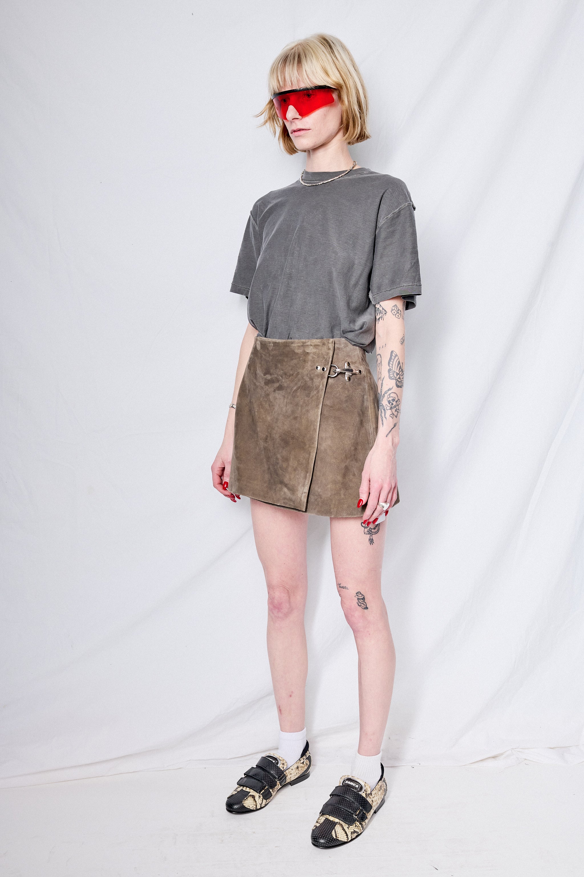 Antique Brown Leather Fireman Wrap Mini Skirt