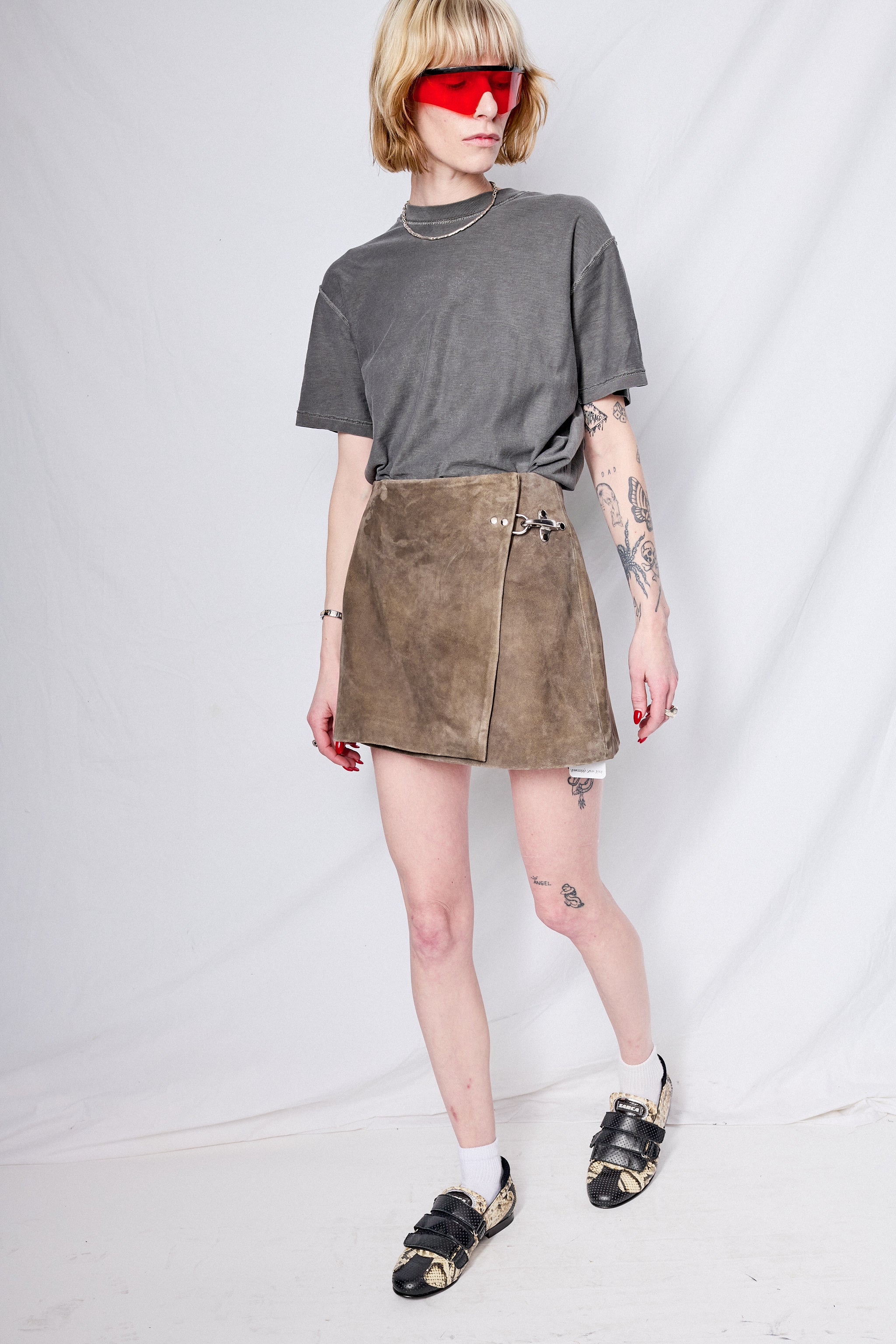 Antique Brown Leather Fireman Wrap Mini Skirt