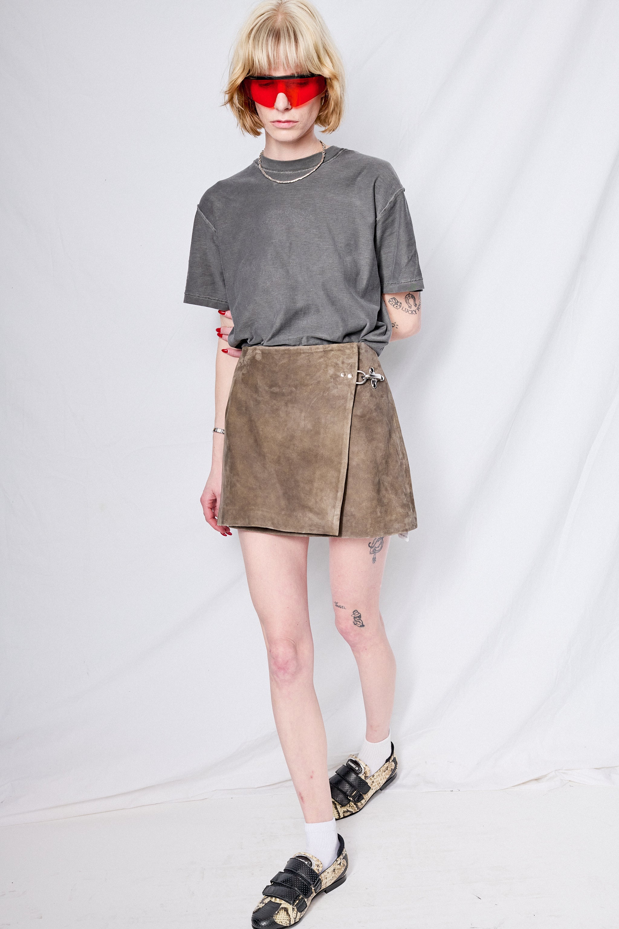 Antique Brown Leather Fireman Wrap Mini Skirt