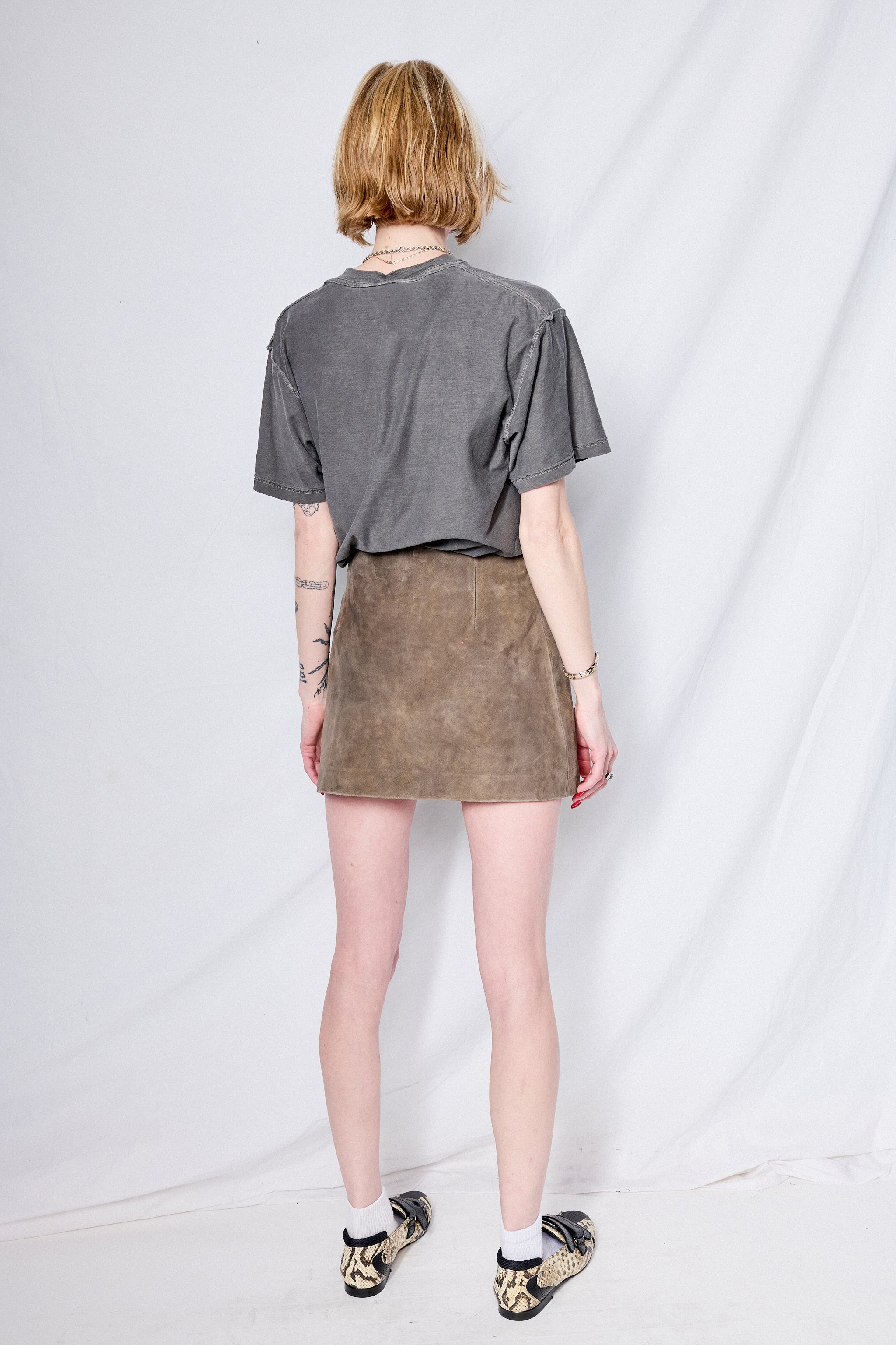 Antique Brown Leather Fireman Wrap Mini Skirt