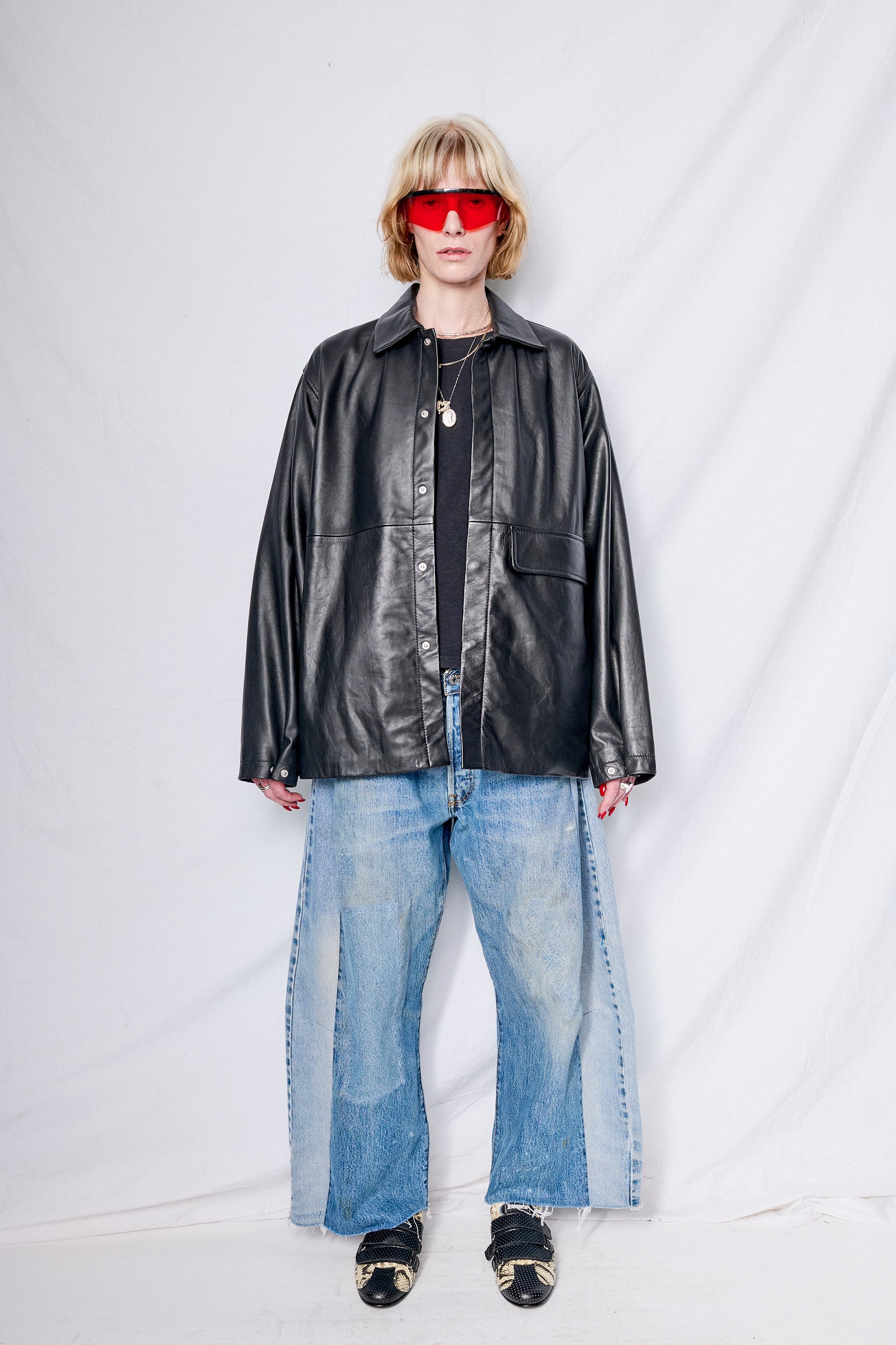 Black Leather Snap Shirtcoat