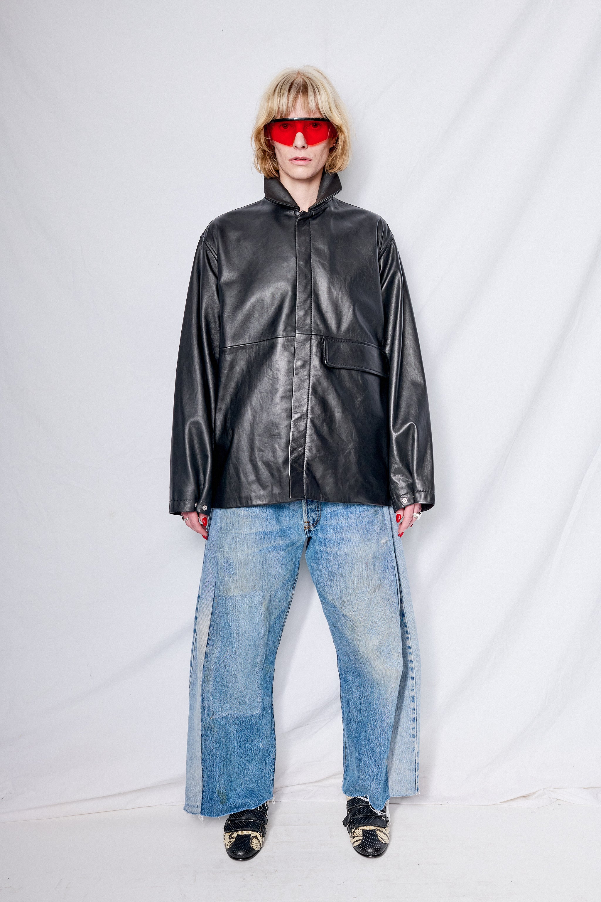 Black Leather Snap Shirtcoat