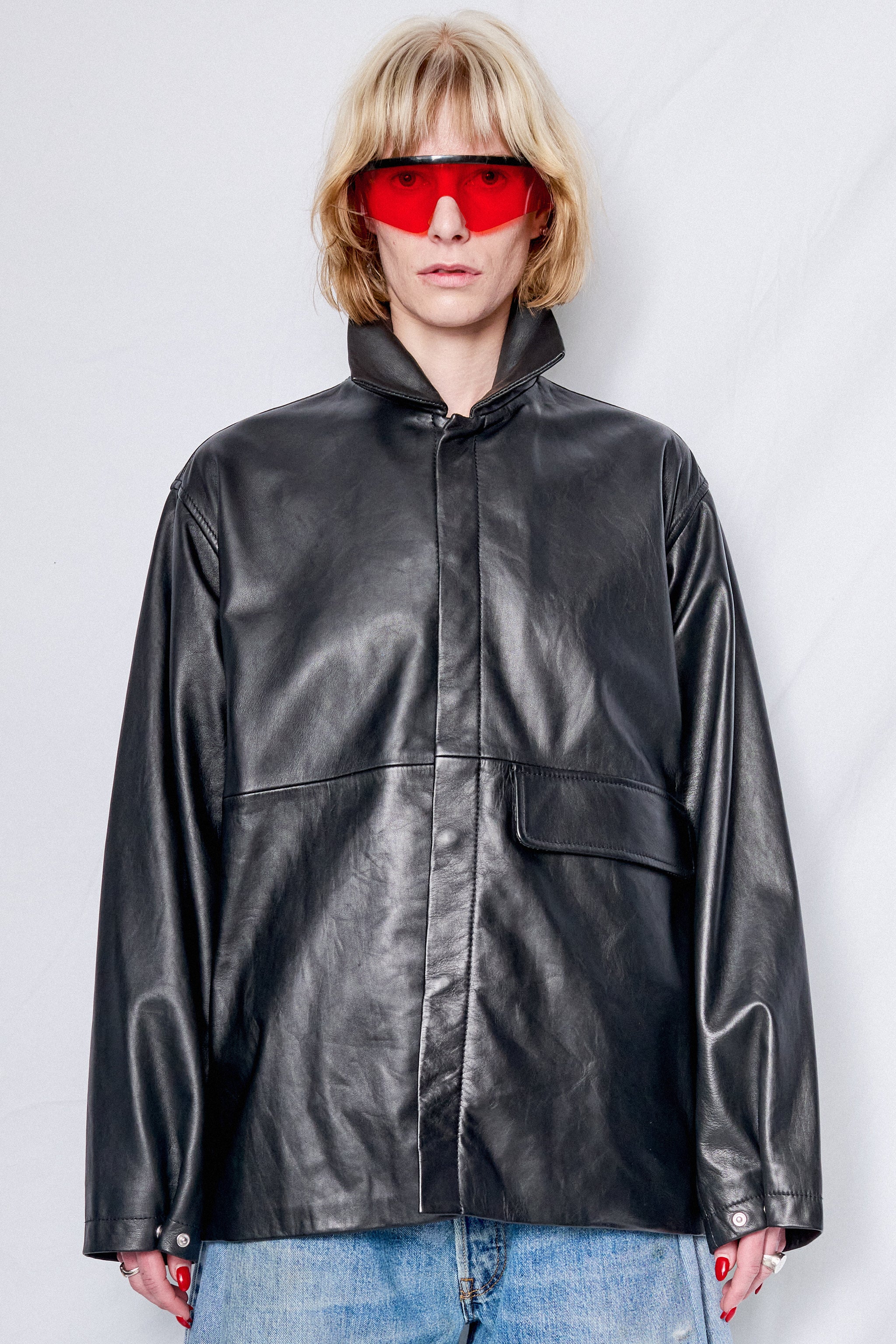 Black Leather Snap Shirtcoat